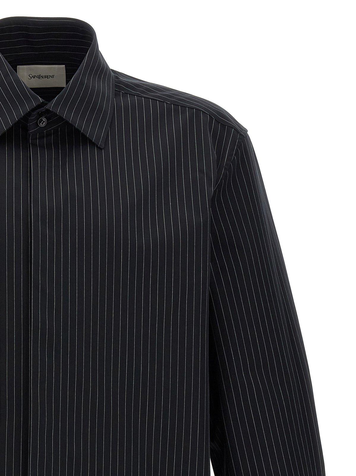 Shop Saint Laurent Cassandre Striped Shirt In Noir Craie