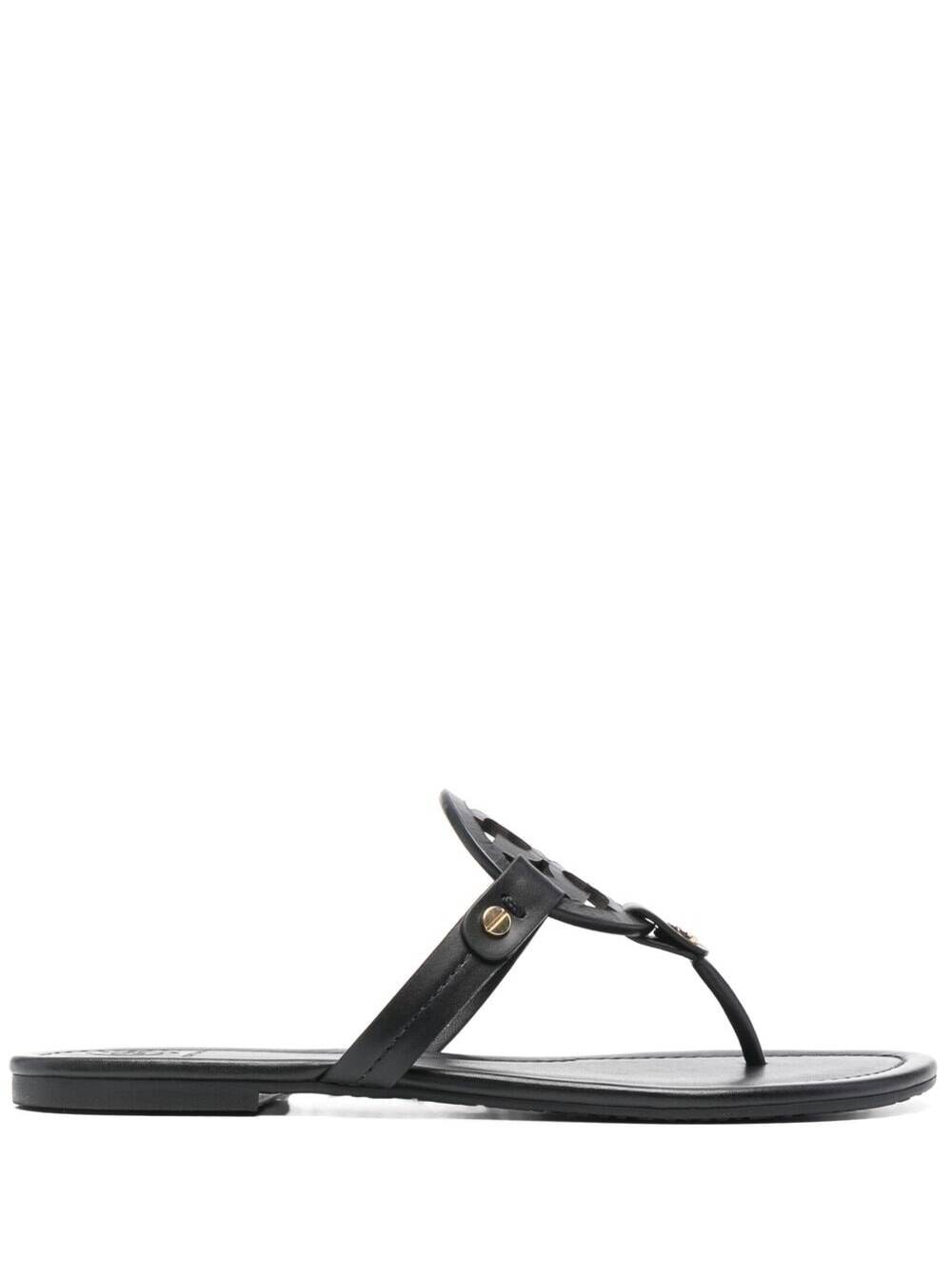 Shop Tory Burch Miller Black Thong Sandal With Tonal Logo In Leather Woman
