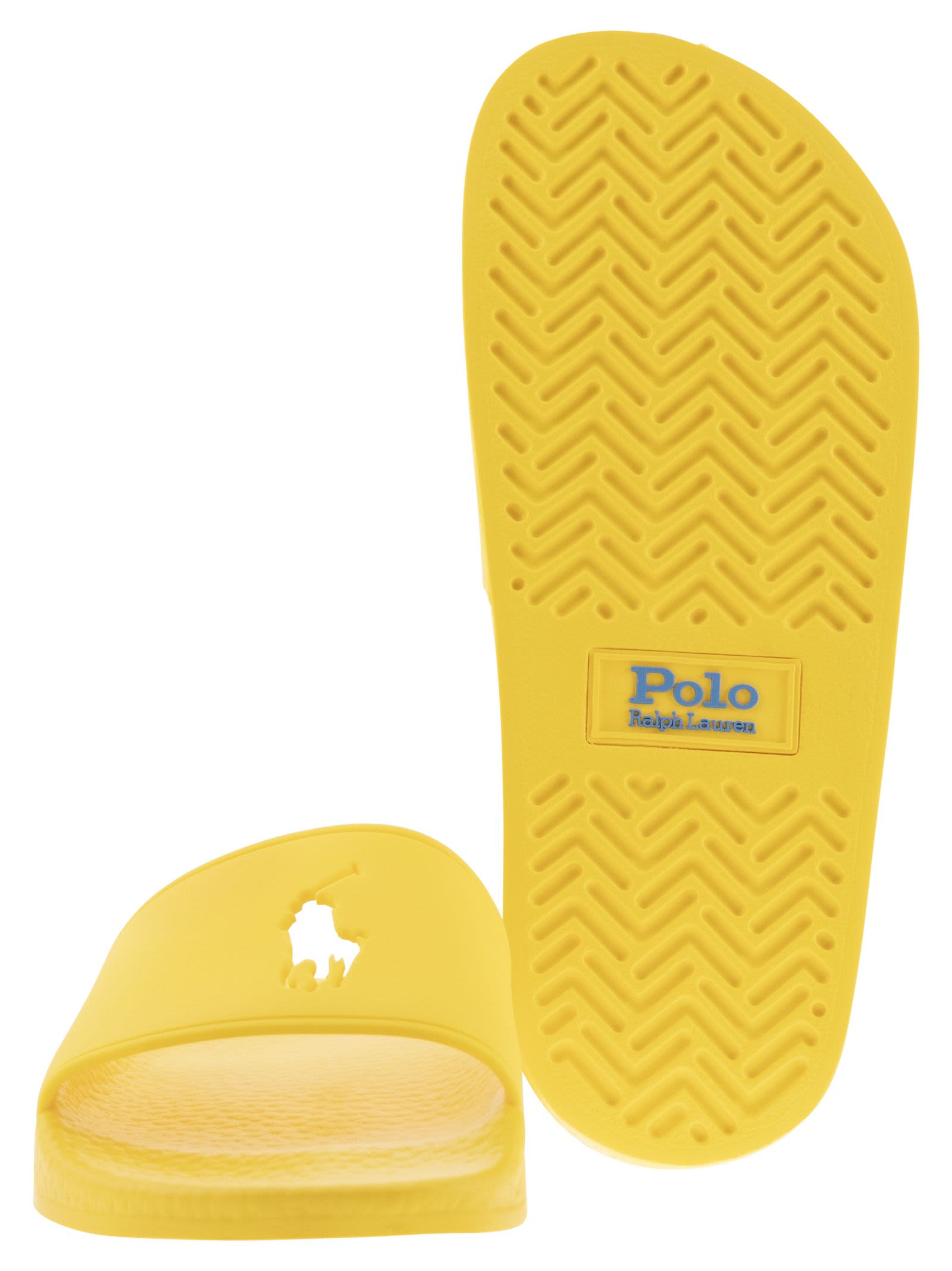 Shop Polo Ralph Lauren Big Pony Slippers In Yellow