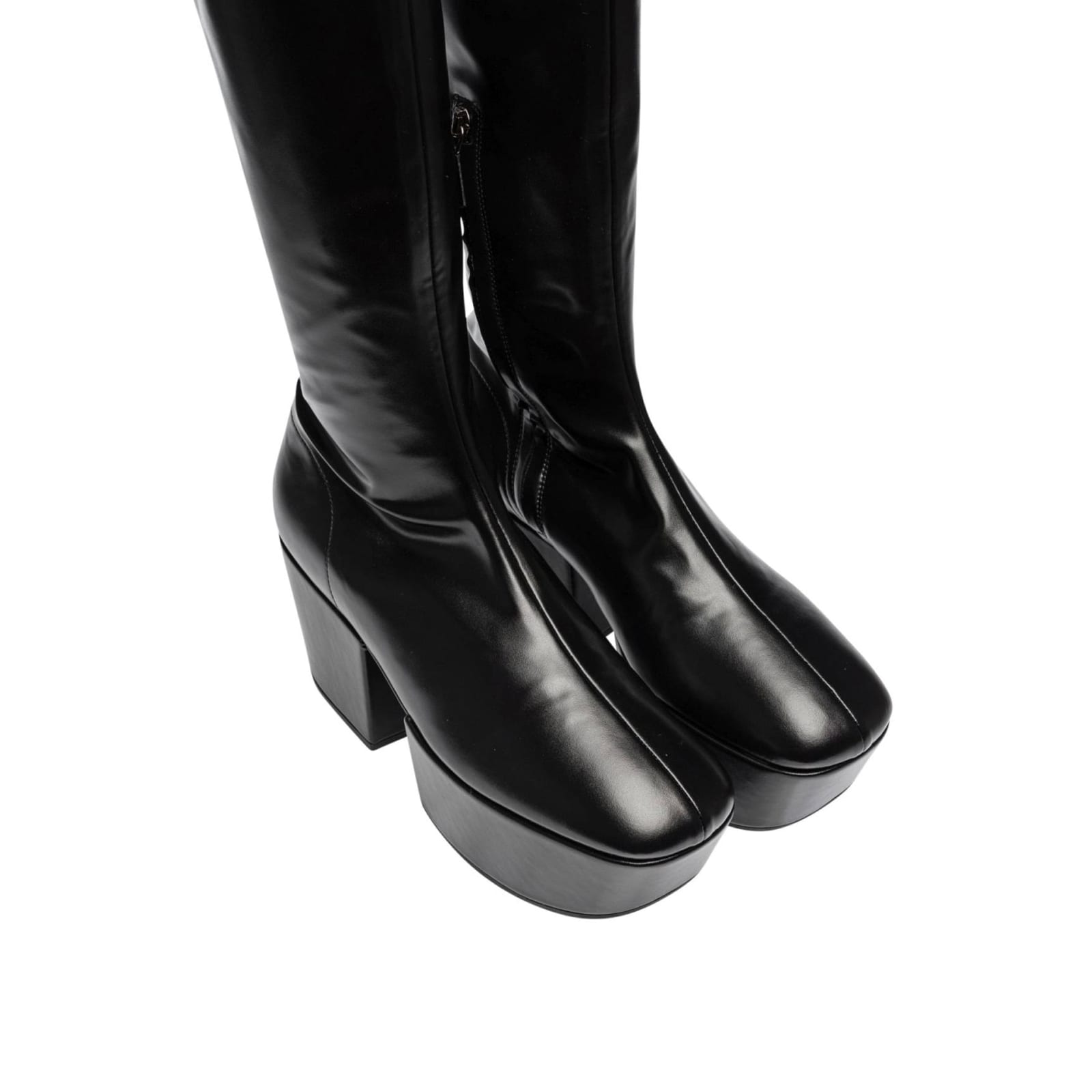 Shop Prada Leather Platform Boots In Black