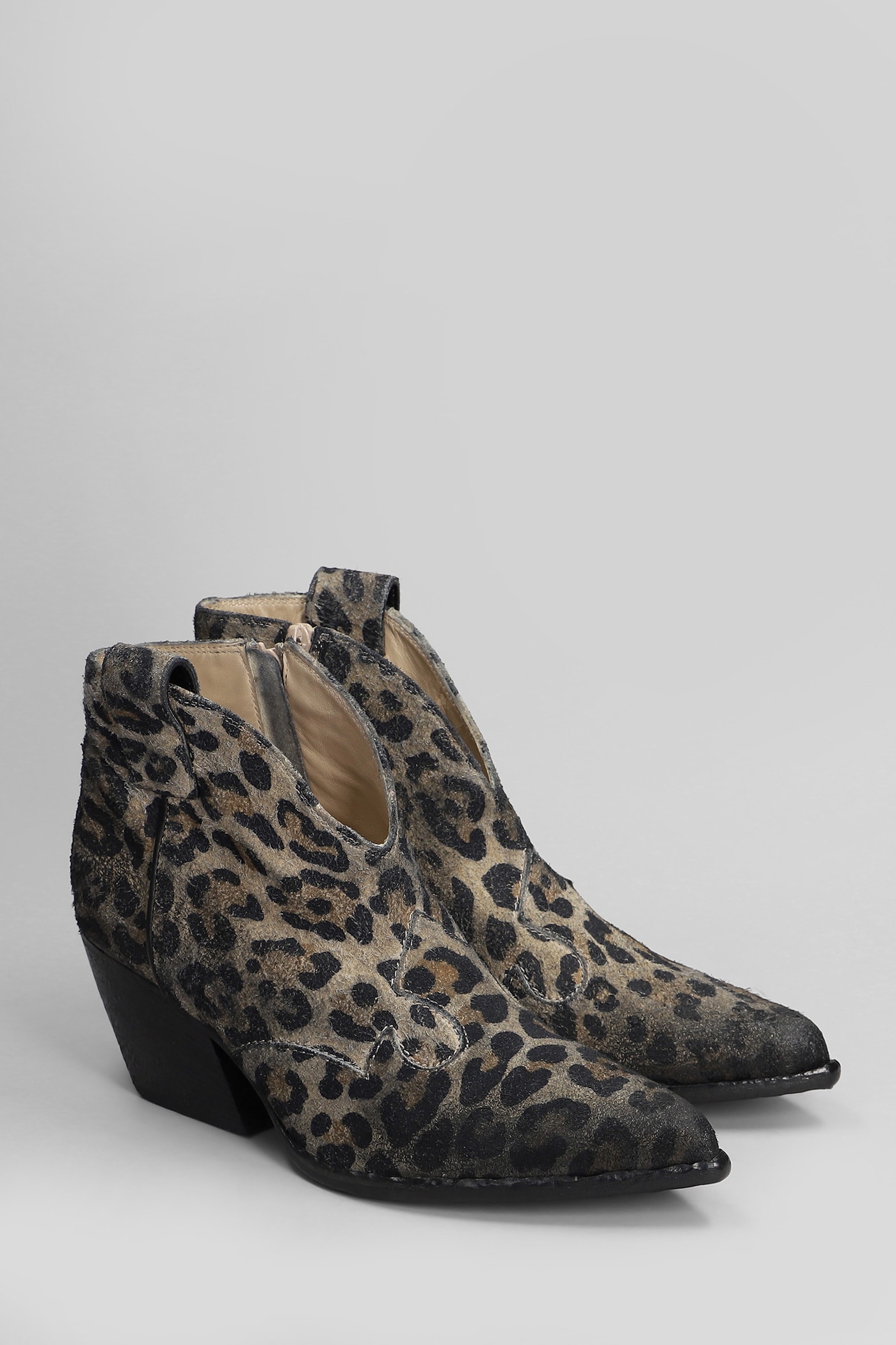 Elena Iachi Texan Ankle Boots In Animalier Suede In Animalier
