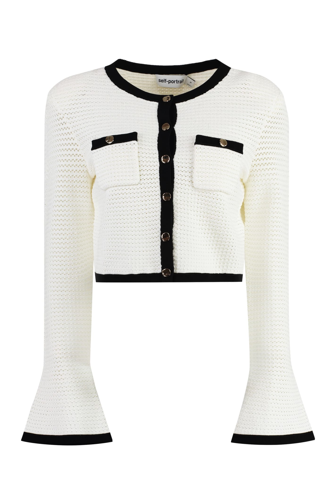 Shop Self-portrait Knit Cardigan In Bianco