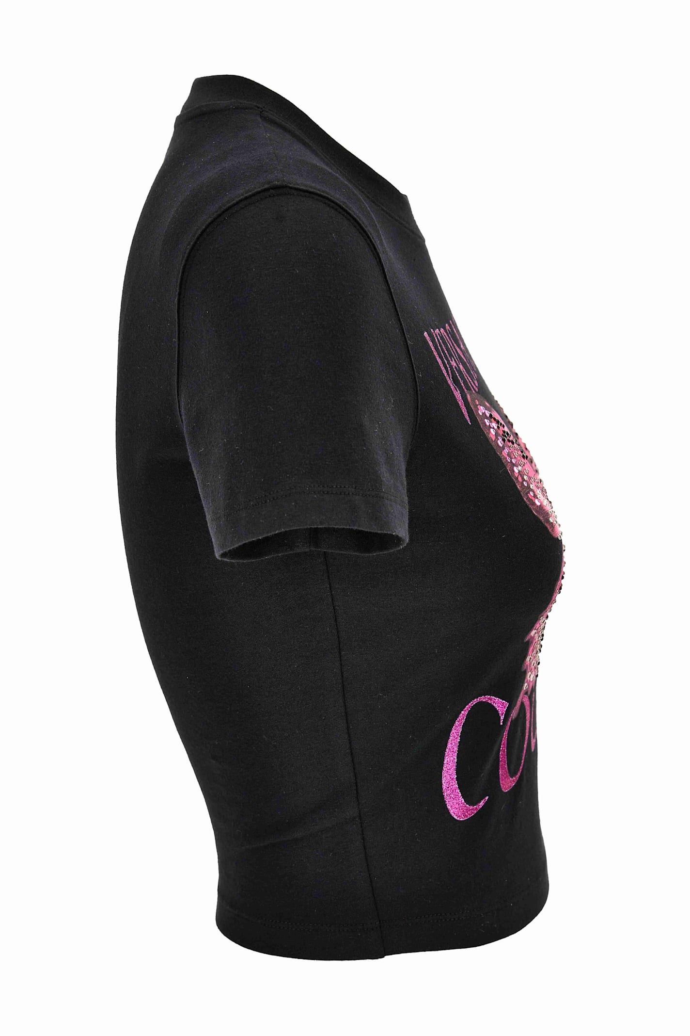 Versace Jeans Couture Black T-shirt With Butterfly And Glitter Logo In Black