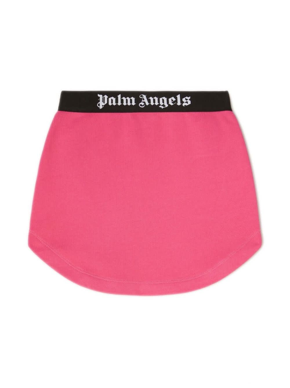 Shop Palm Angels Fuchsia Mini Skirt With Black Logo Band In Pink
