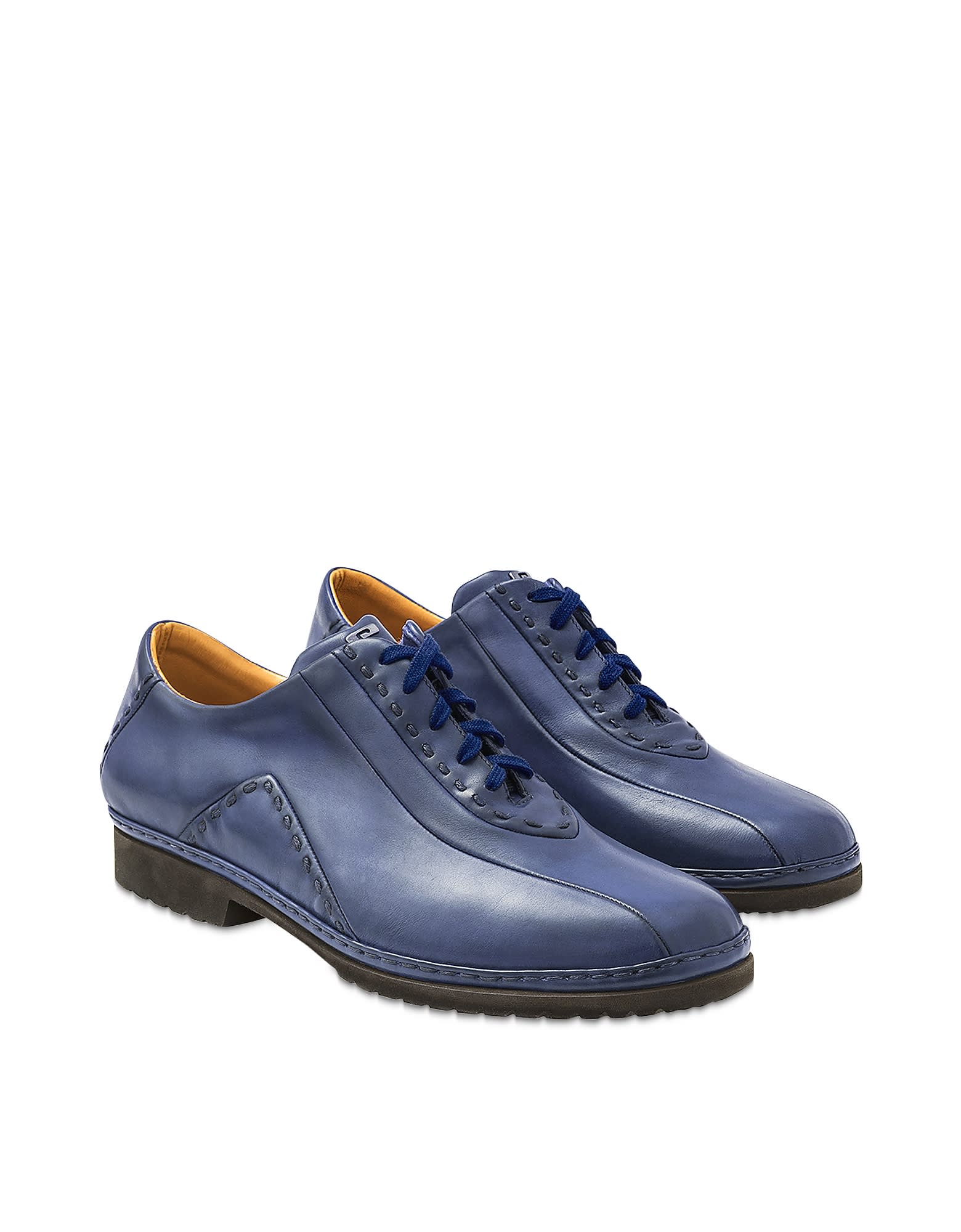 PAKERSON BLUE ITALIAN HAND MADE LEATHER LACE-UP SHOES