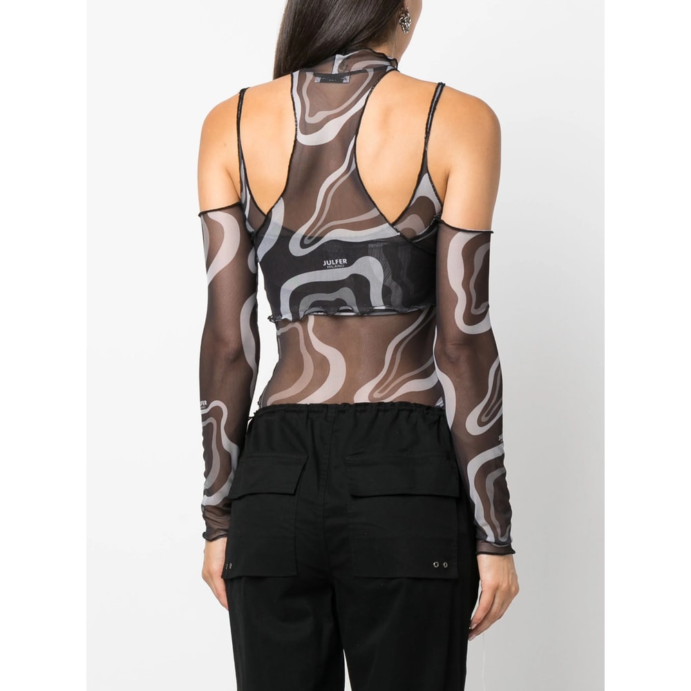 Julfer Janet Semi-sheer Layered Bodysuit In Black