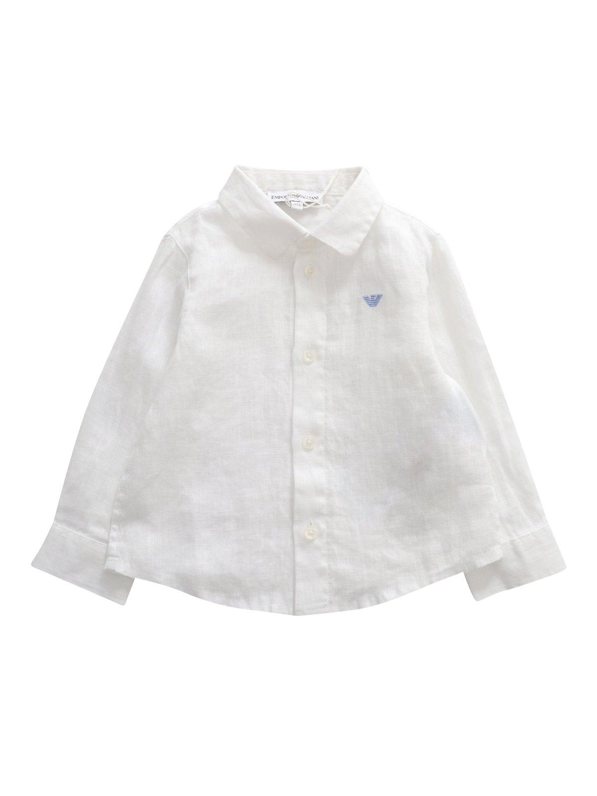 Emporio Armani Kids' Logo Embroidered Buttoned Shirt In Bianco Ottico