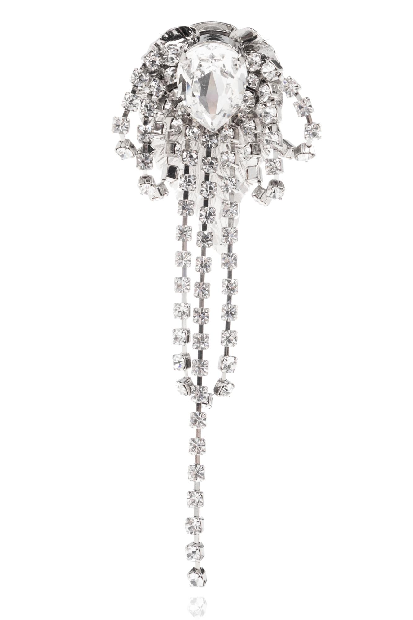 Alessandra Rich Clip-on Earrings With Shimmering Crystals In Silver