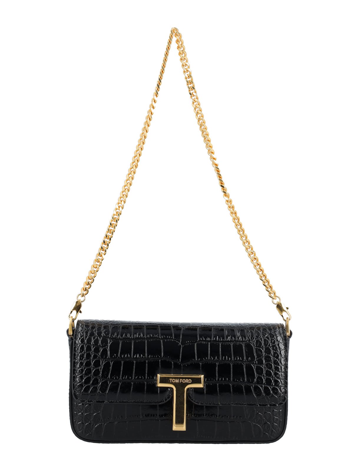 Shop Tom Ford Shiny Stamped Embossed Wallis Mini Bag In Black