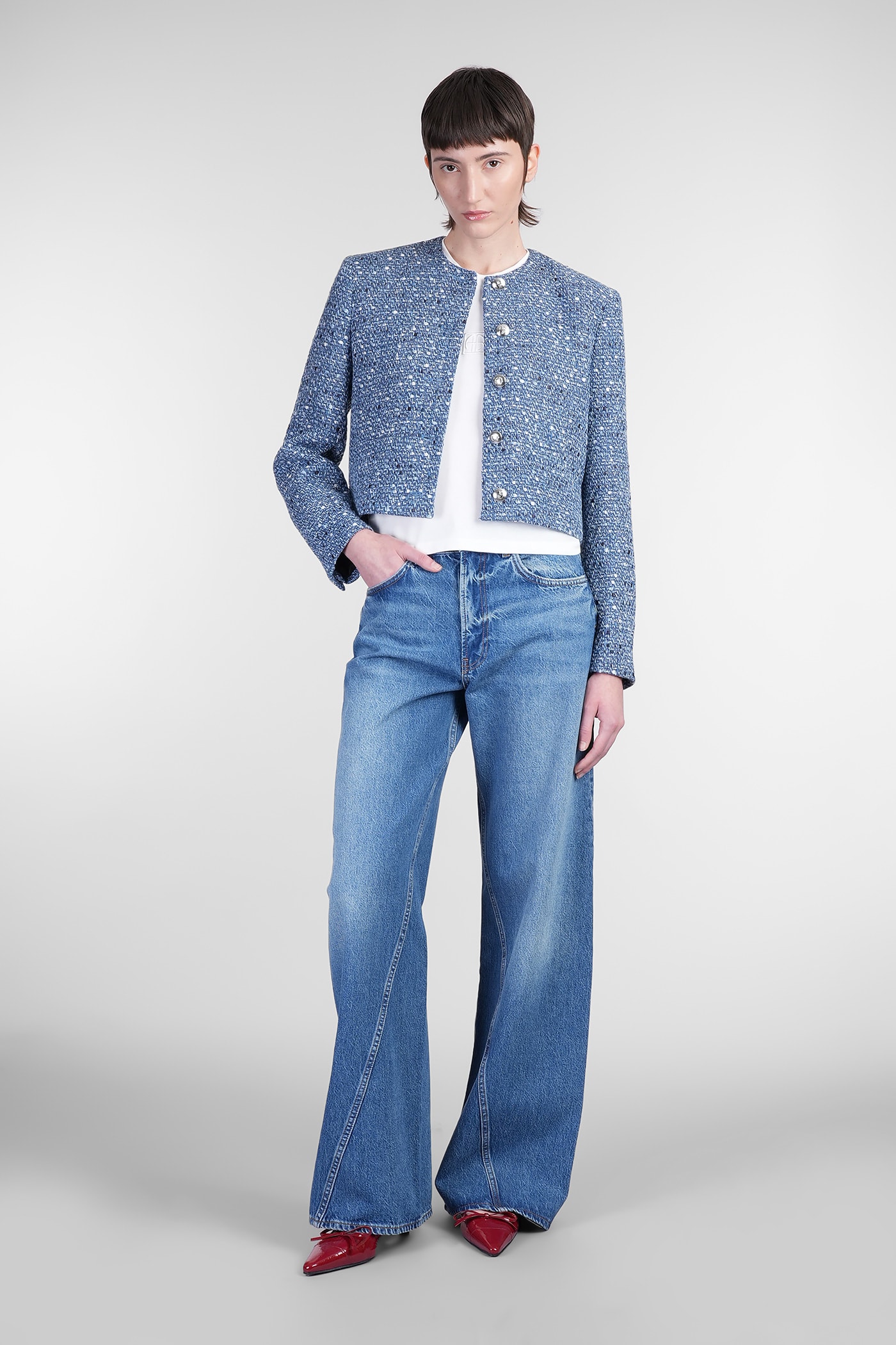 ANINE BING AMBER CASUAL JACKET IN BLUE COTTON