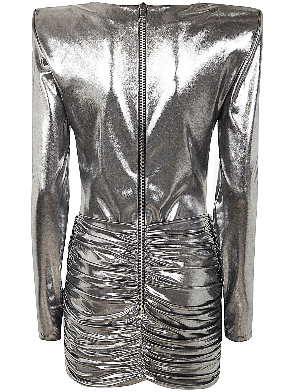 Shop Balmain Cowl Neck Metallic Short Dress In Ka Argent