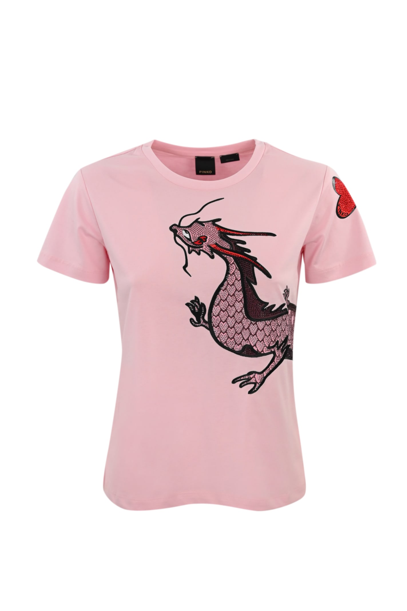 Shop Pinko Quentin T-shirt With Glitter Design In Pink