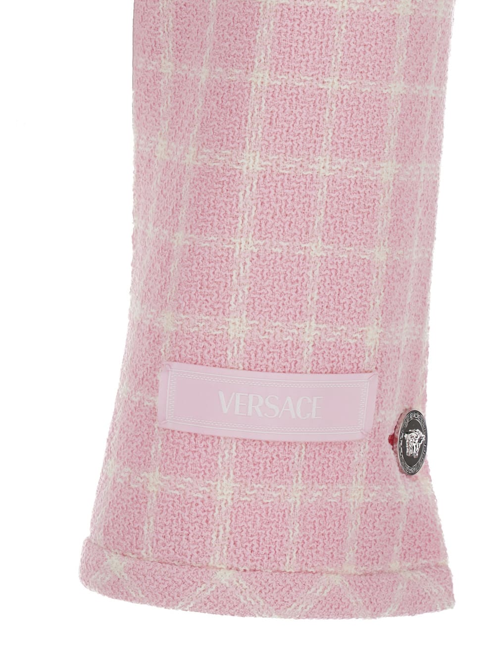 Shop Versace Pink Checked Tweed Jacket With Medusa Head Buttons In Wool Blend Woman