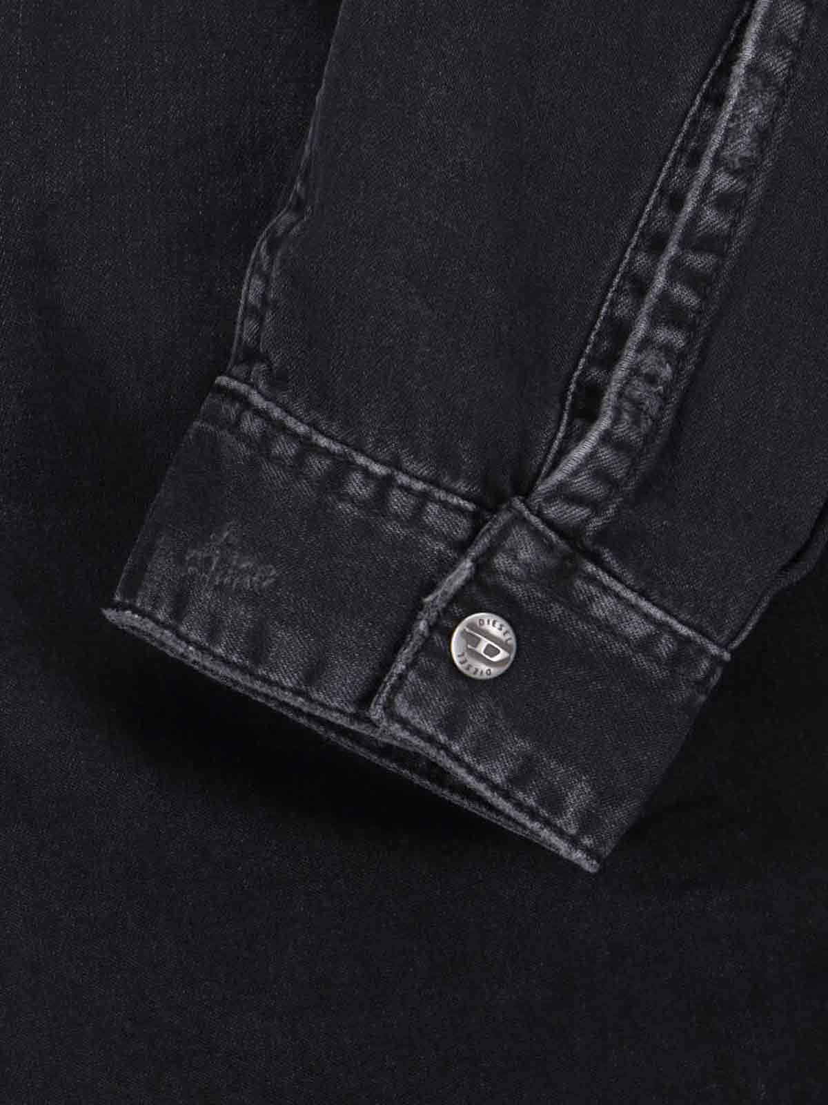 Diesel Long Sleeve Shirt With Point Collar And Buttoned Cuffs In Black