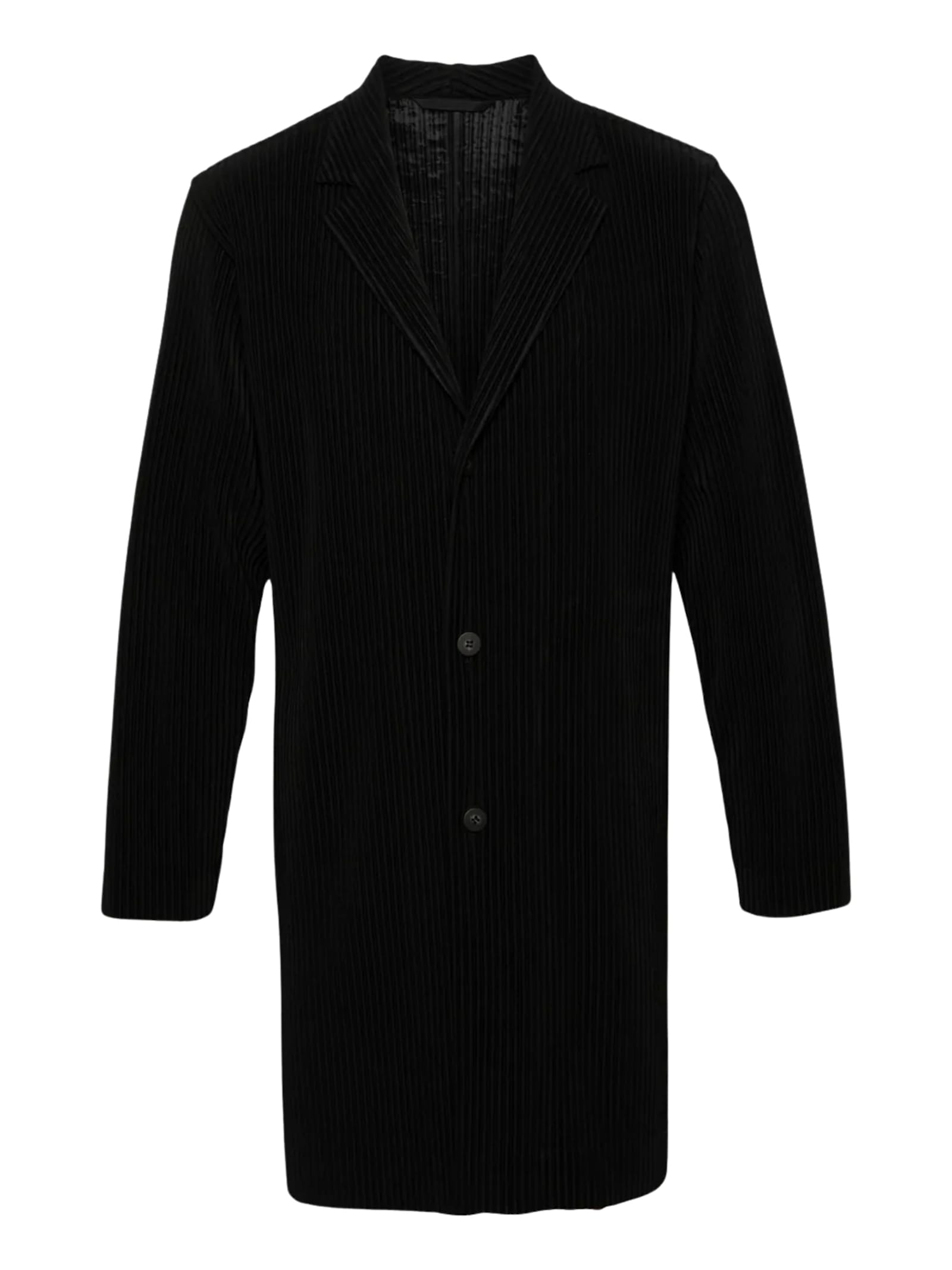 Issey Miyake Pleated Coat With Peak Lapels In Black