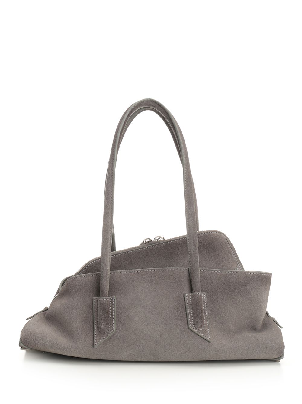 Attico Small Leather Shoulder Bag With Suede Finish In Gray