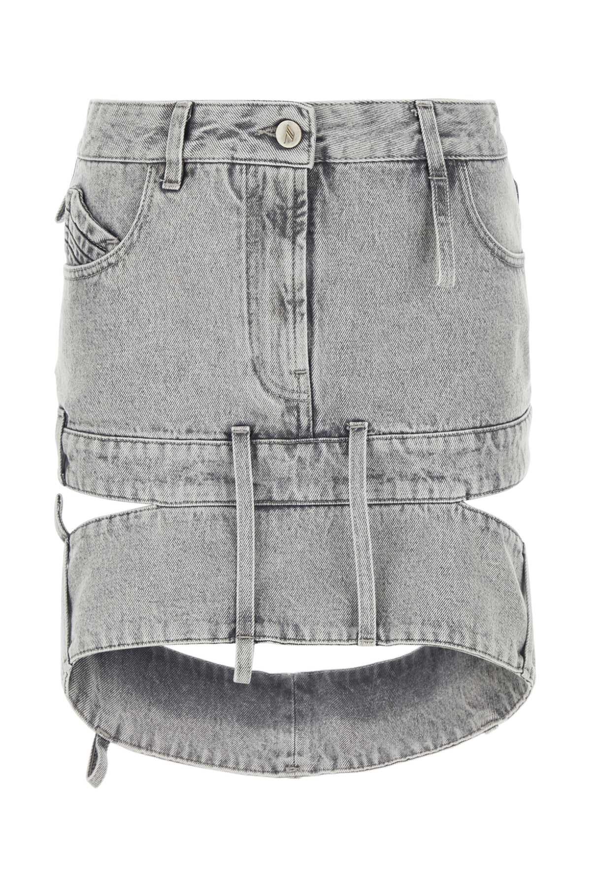 Shop Attico Light Grey Denim Mini Skirt In Lightgrey