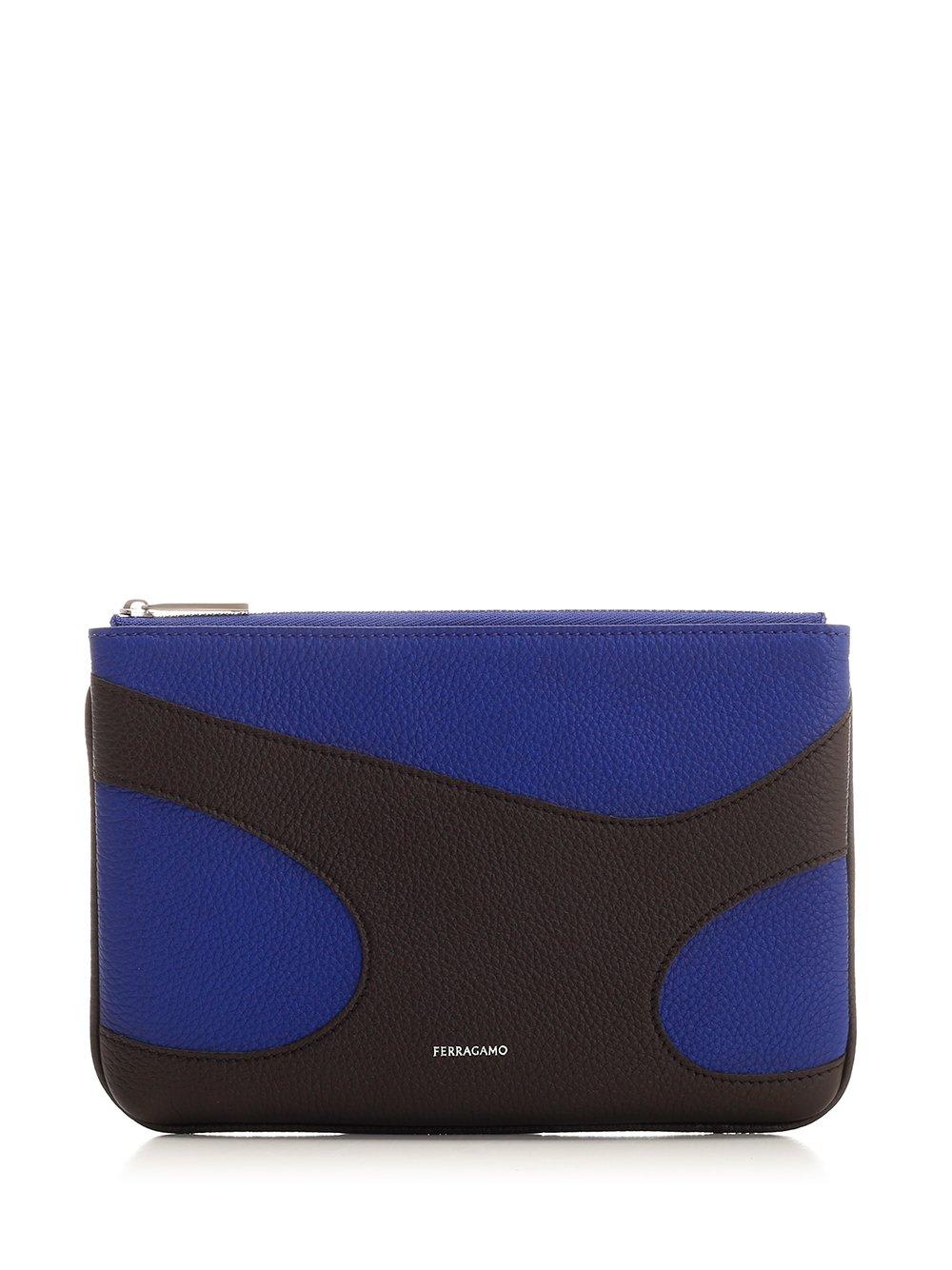 Shop Ferragamo Logo Printed Color-blocked Zipped Pouch