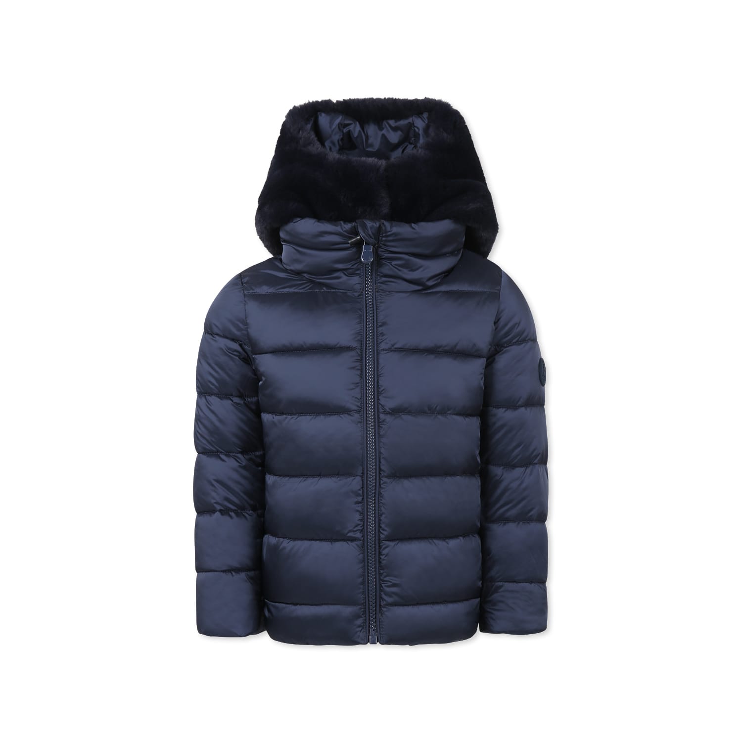 Save The Duck Blue Down Jacket For Girl With Logo In Blue