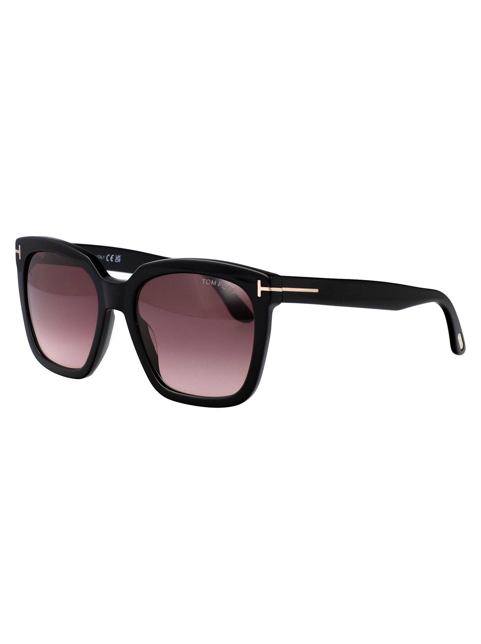 Tom Ford Havana Acetate Cat-eye Sunglasses In 01t Nero Lucido / Bordeaux Grad