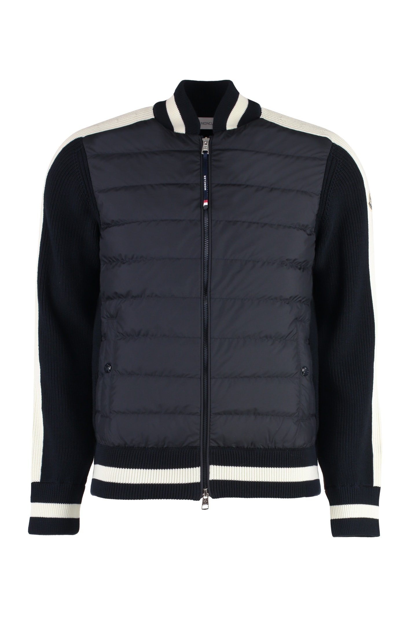 Shop Moncler Cardigan With Padded Front Panel In Blue