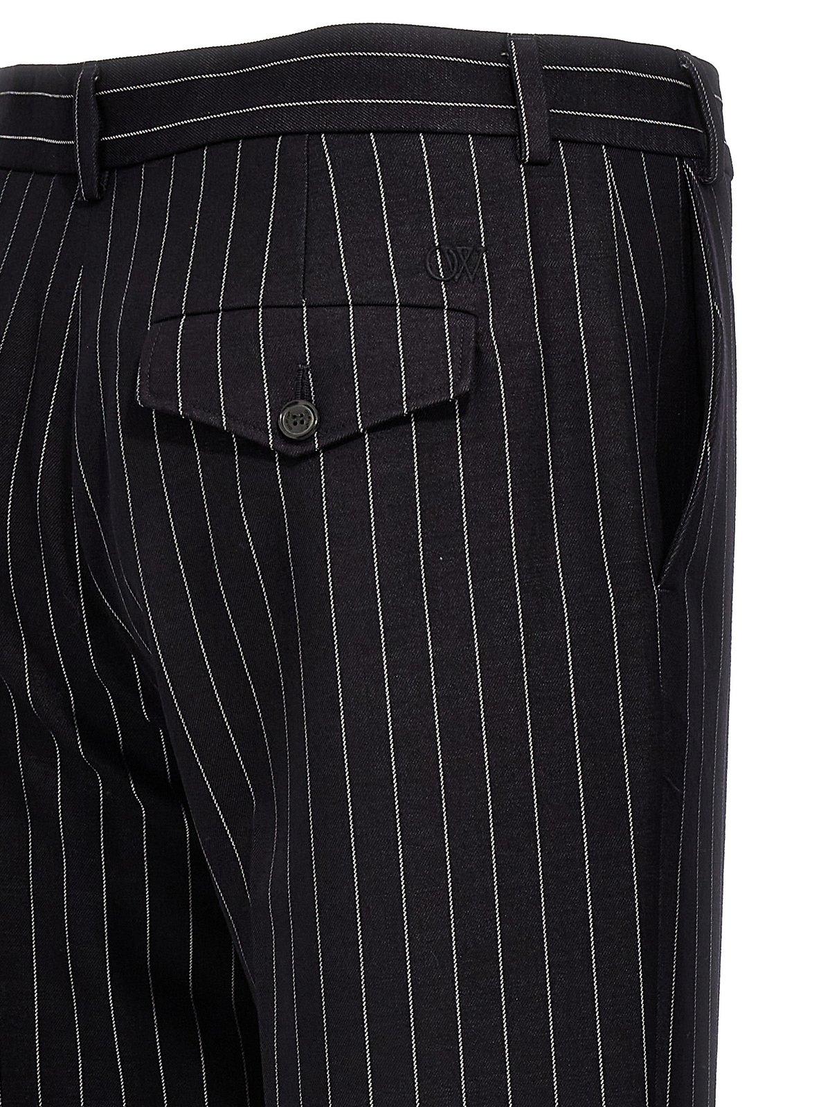 Shop Off-white Pinstriped Straight Leg Pants In Black