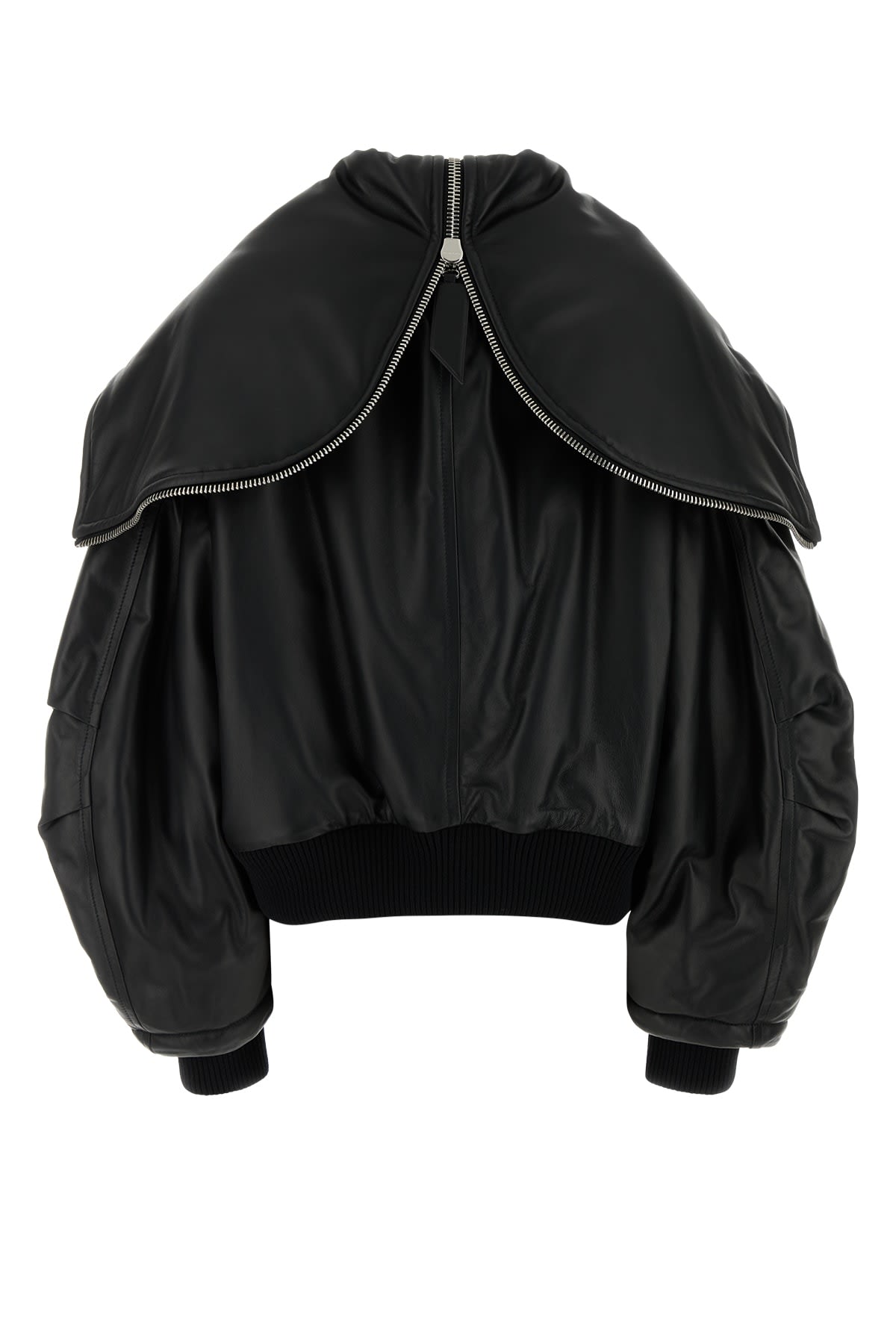 Attico Nappa Bomber Jacket With Oversized Hood In Black