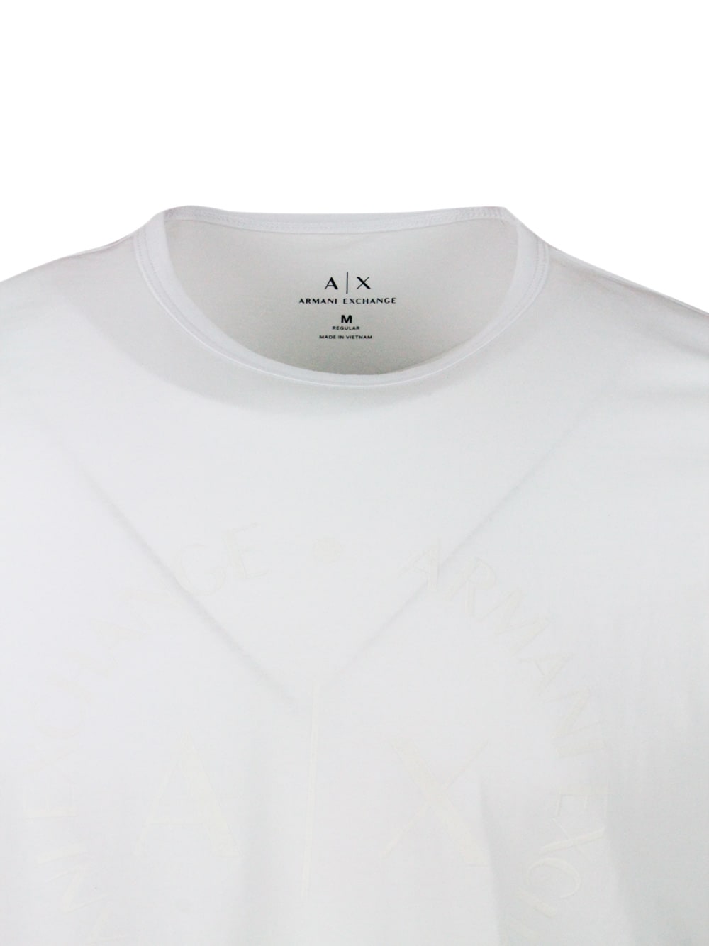 Armani Collezioni Short-sleeved Crew-neck T-shirt With Three-dimensional Logo On The Chest In White