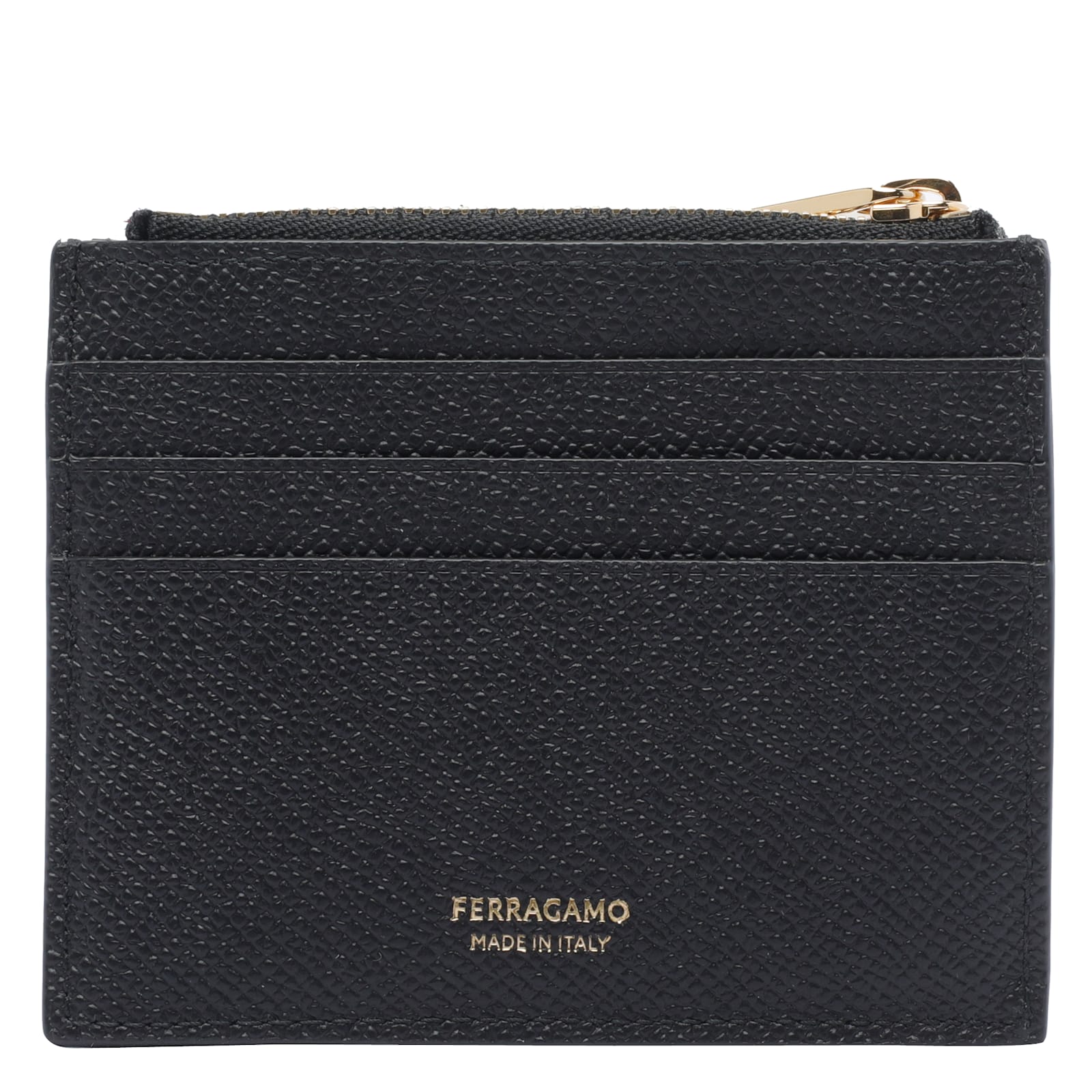 Ferragamo Micro Gancini Textured Finish Clutch Cards Holder In Black
