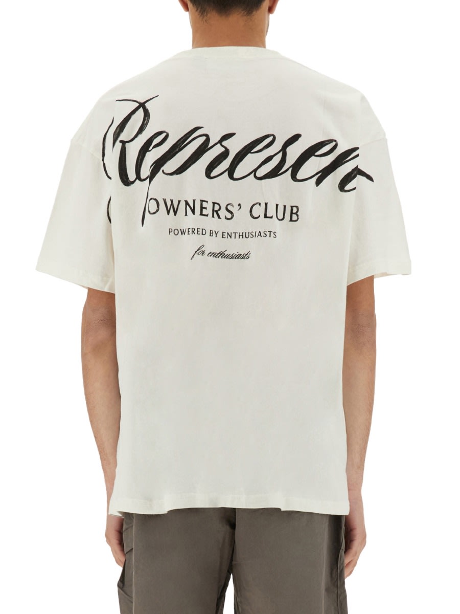 Represent White Crewneck T-shirt With With Front And Back Owners Club Print In Cotton Man In White