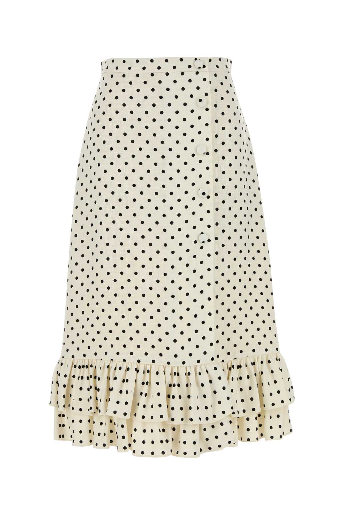 Valentino Womens Betulla Nero Polka-dot Ruffled Woven Midi Skirt