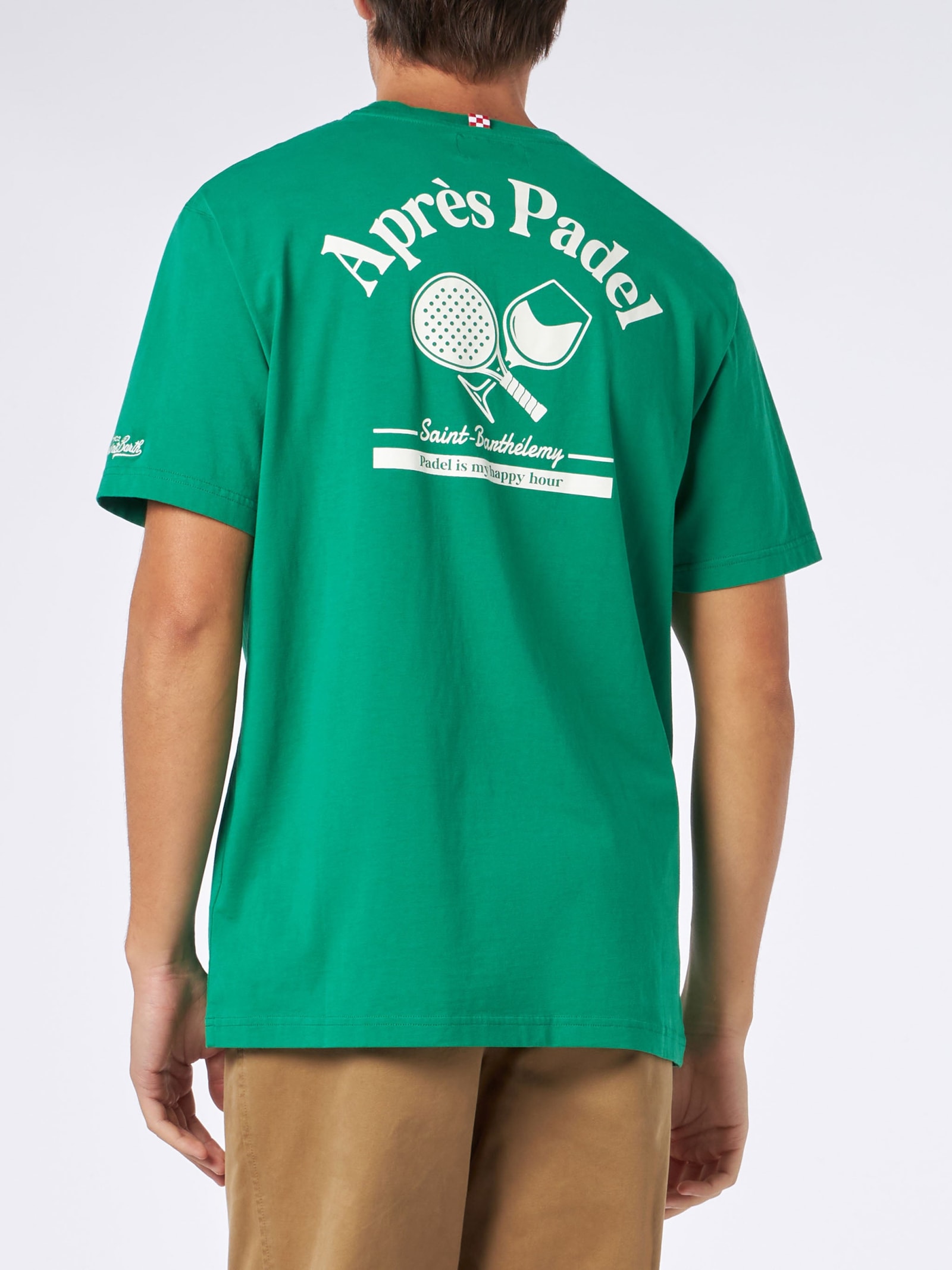 Shop Mc2 Saint Barth Man Heavy Cotton T-shirt With Padel Print In Green
