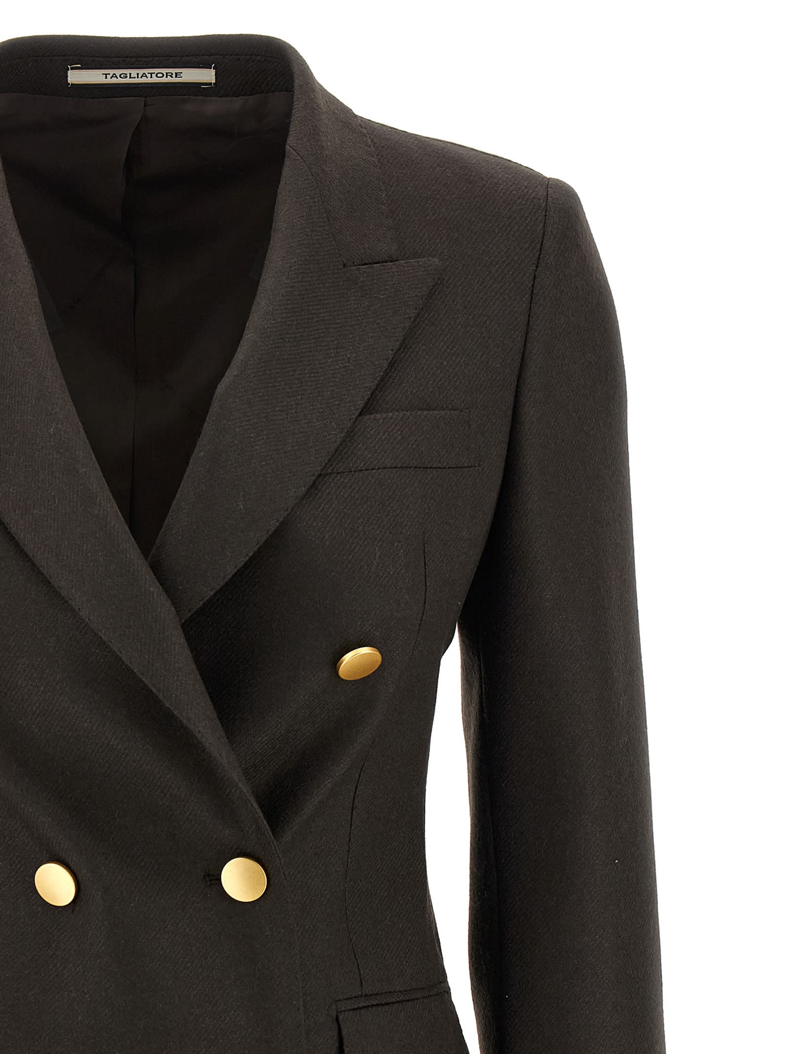 Tagliatore Double-breasted Peak Lapel Blazer In Brown