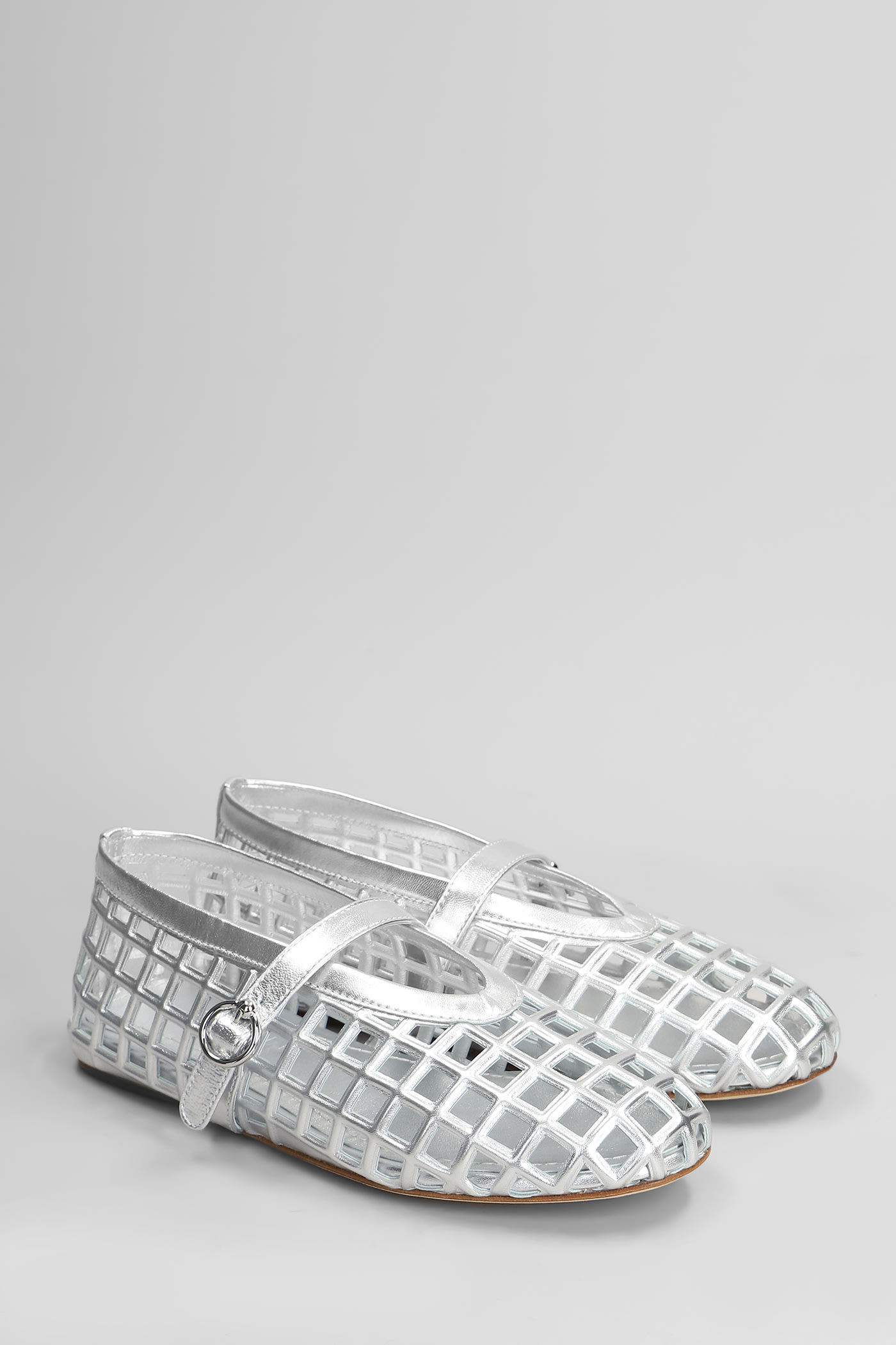 3juin Gwen 005 Ballet Flats In Silver Leather In Silver