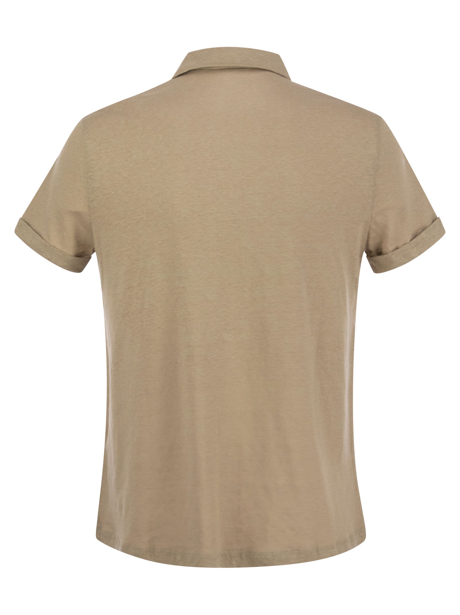Shop Majestic Short-sleeved Linen Polo Shirt In Sand