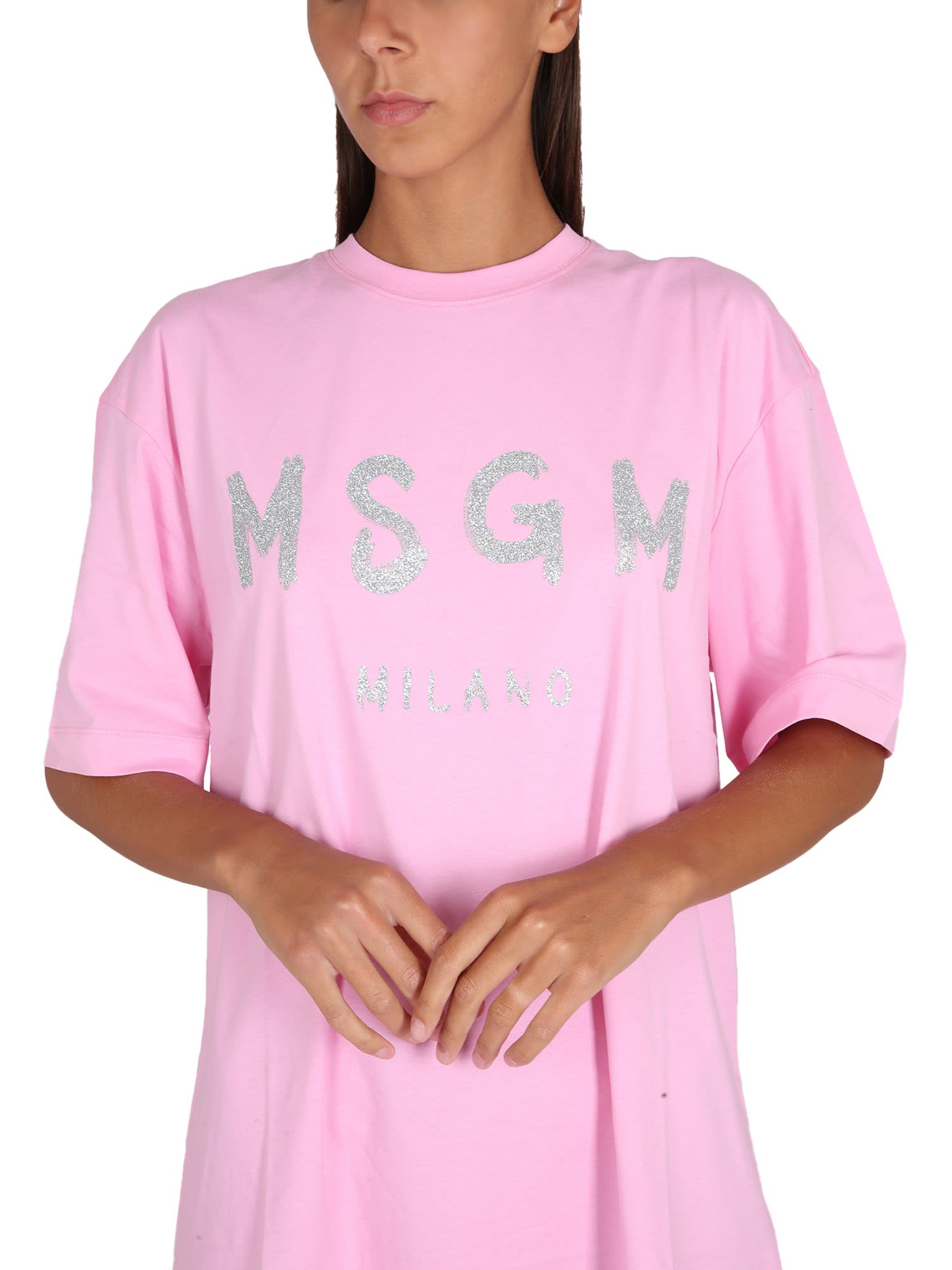 Shop Msgm Brushed Logo Dress In Rosa