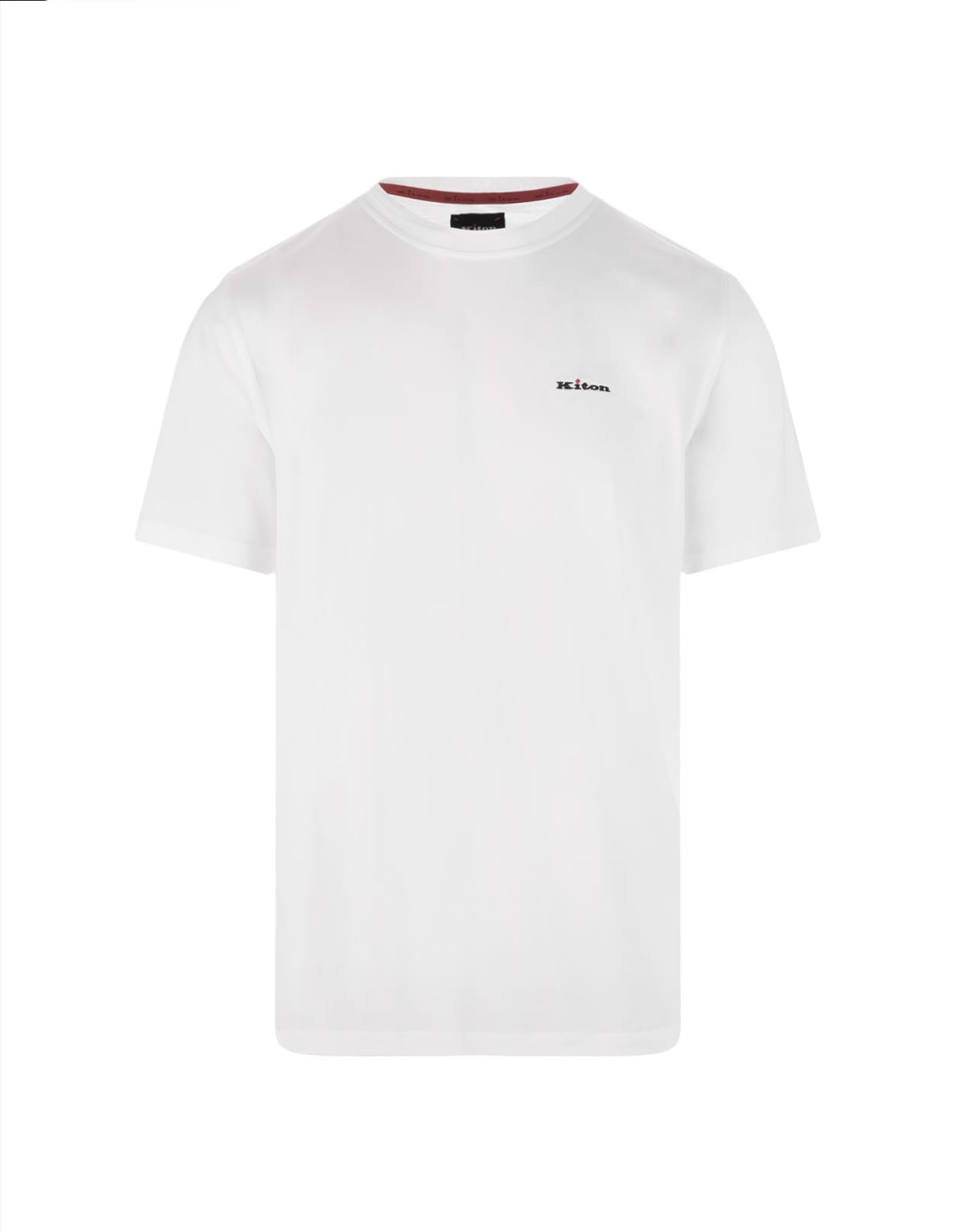 KITON WHITE T-SHIRT WITH EMBROIDERED LOGO