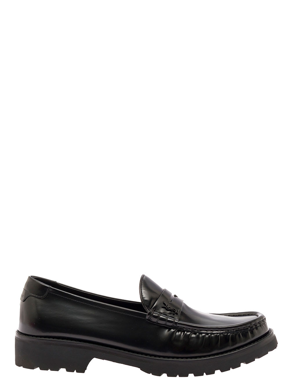 Shop Saint Laurent Black Loafers With Platform And Ysl Logo In Leather Man