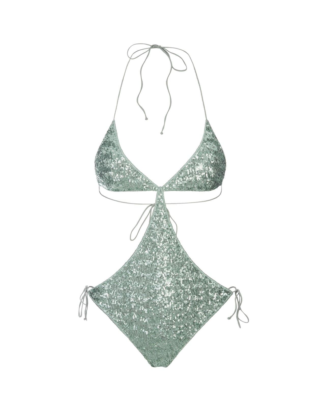 Shop Oseree Aqua Sequins One-piece Swimsuit In Green