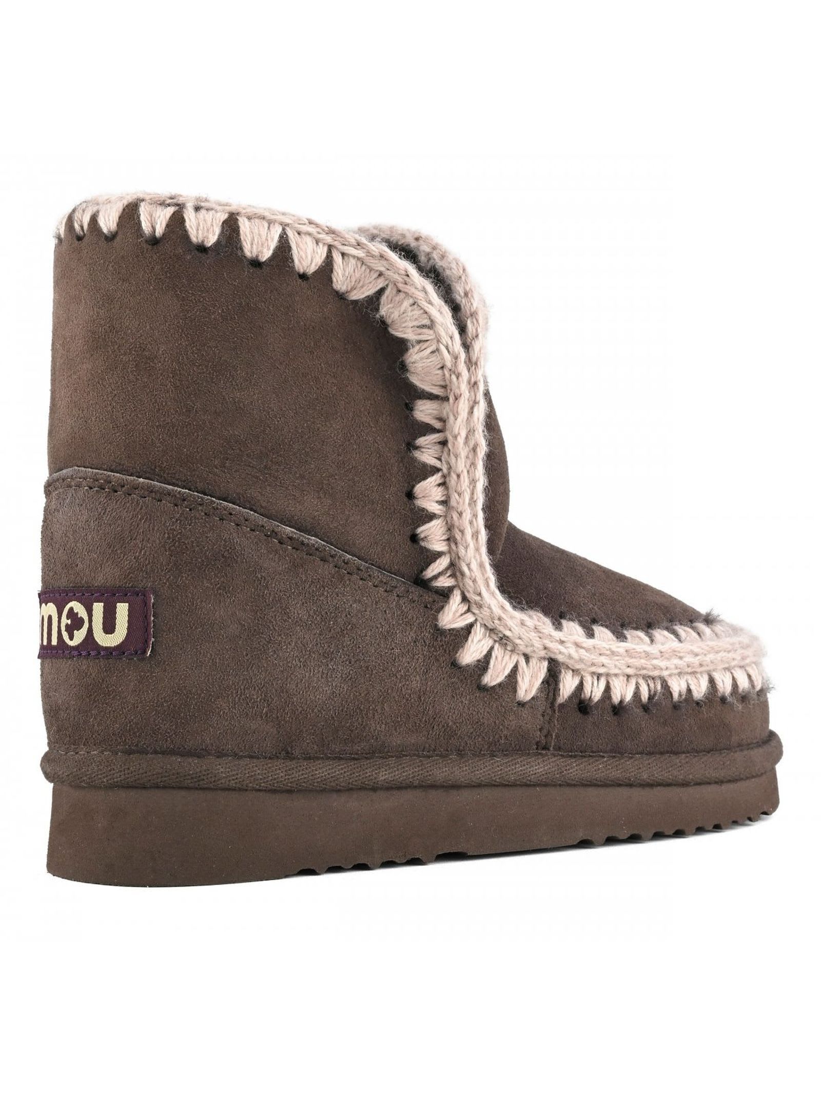 Mou Eskimo 18 Sheepskin Boots With Crochet Stitching In Brown