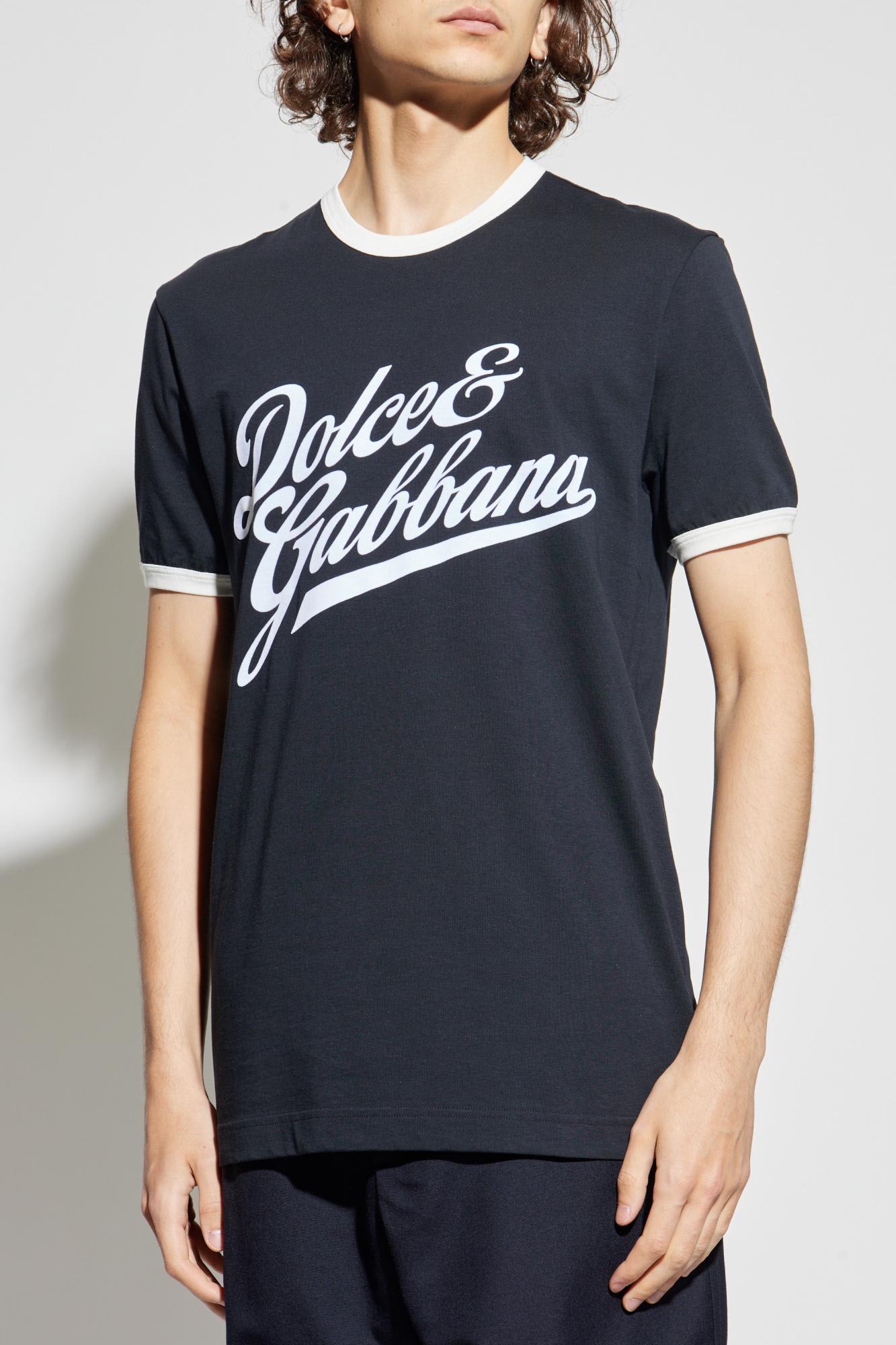 Dolce & Gabbana T-shirt With A Logo And A Velvet Finish In Blue