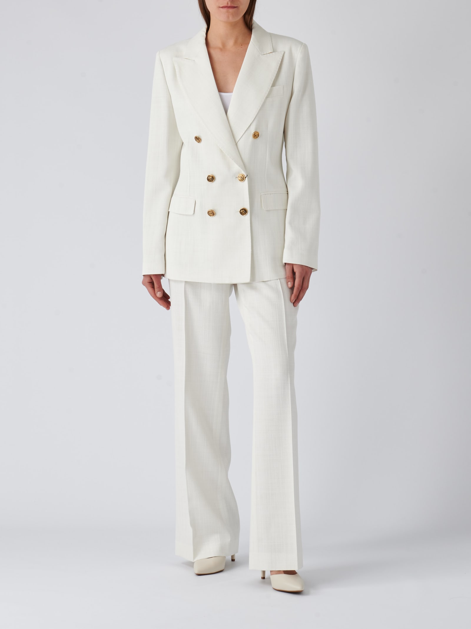 Etro Slub-texture Double-breasted Tailored Blazer In Bianco