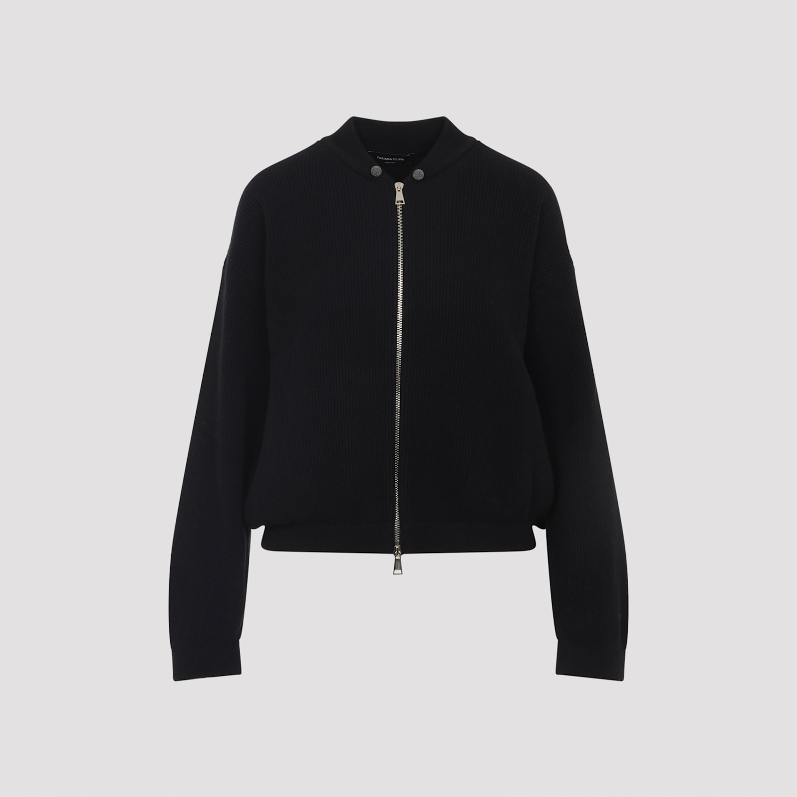 Fabiana Filippi Long Sleeve Bomber Jacket With Ribbed Cuffs In Black