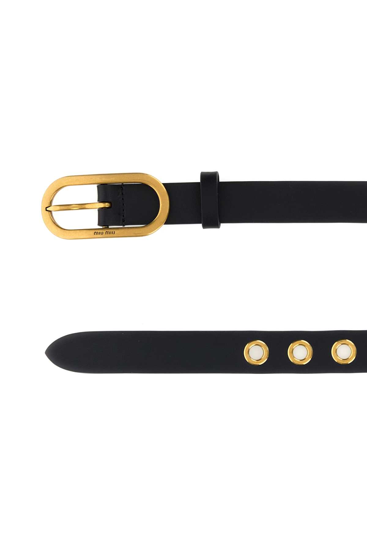 Miu Miu Adjustable Leather Belt Gold-tone Buckle In Black