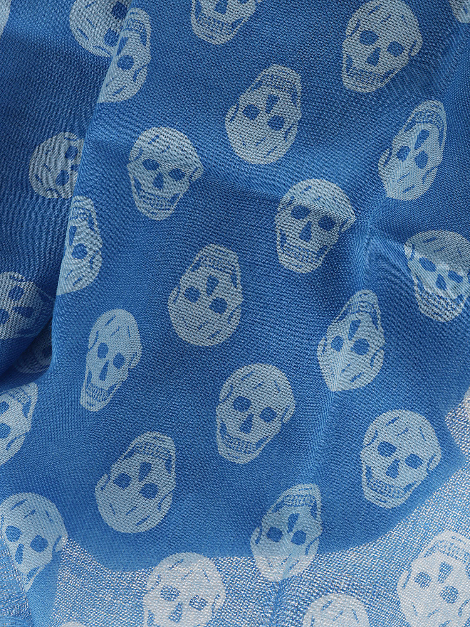 Shop Alexander Mcqueen Skull Print Fringe Edges Scarf In Royal/sky Blue