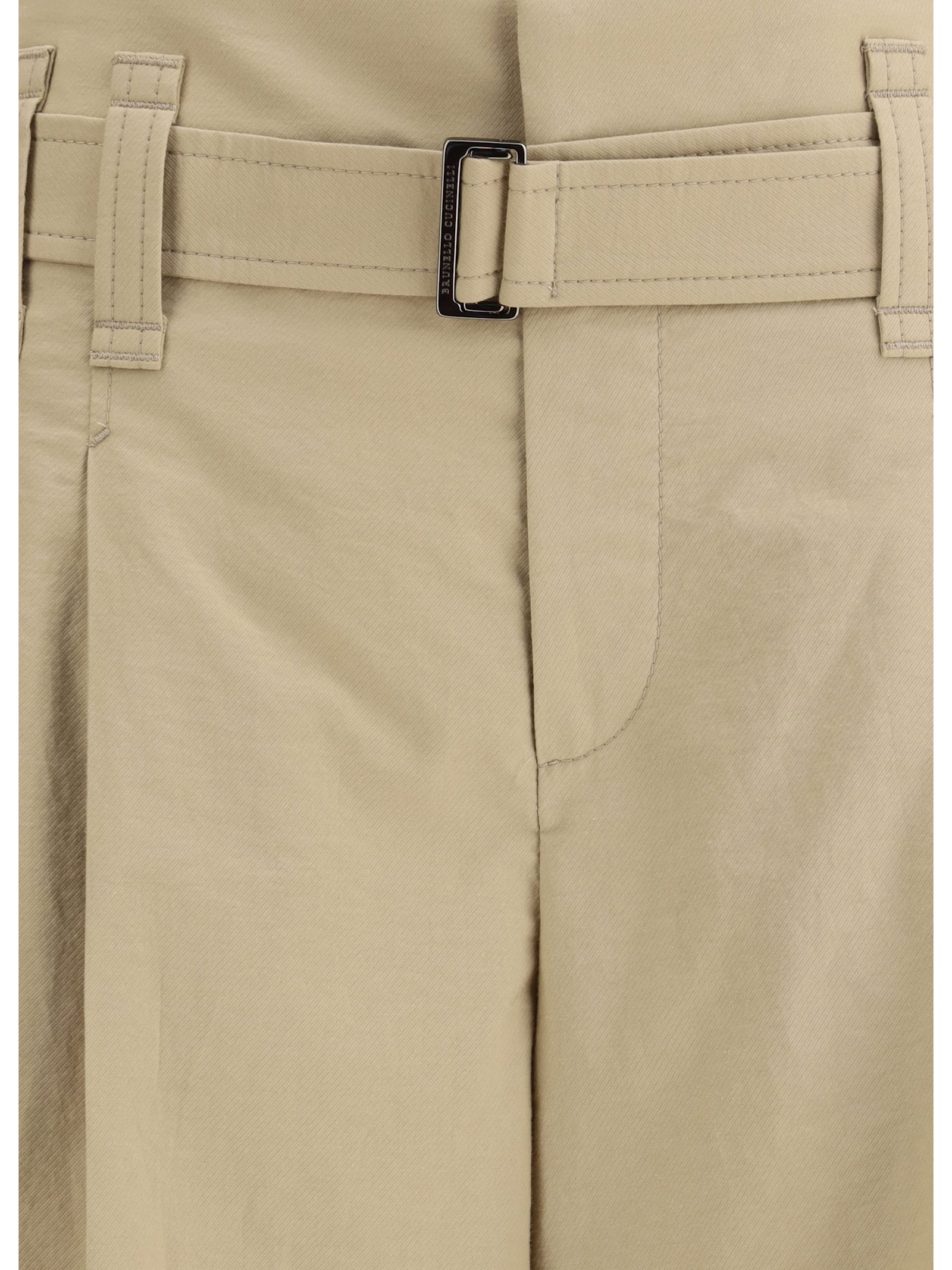 Brunello Cucinelli Pleated Cotton Wide-leg Crop Trousers With Belt In Neutral
