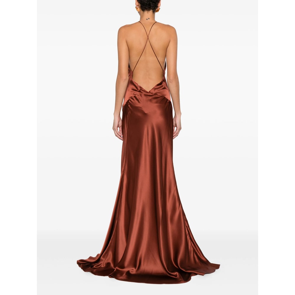 Amiri Satin Dress In Brown