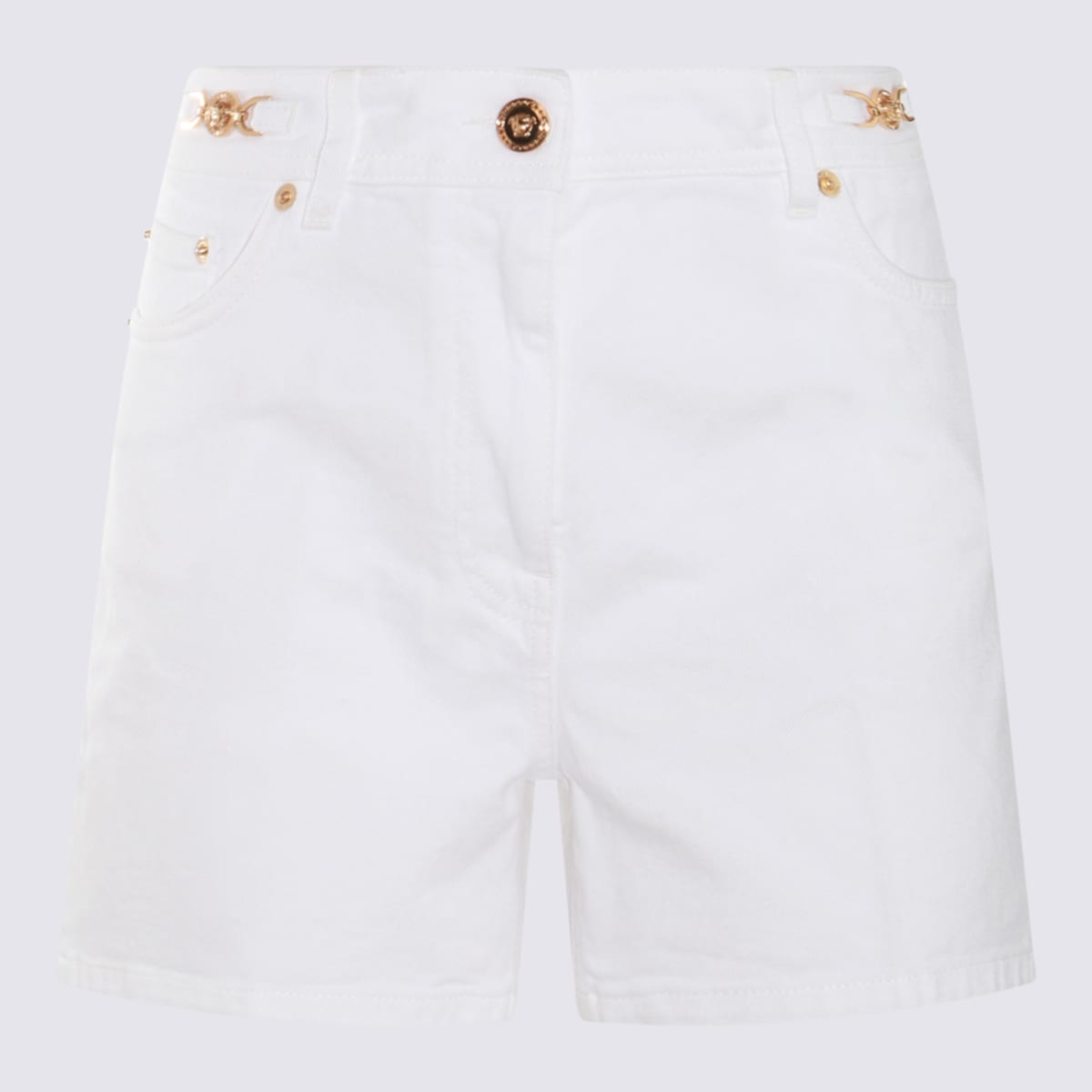 Versace White Cotton Denim Shorts