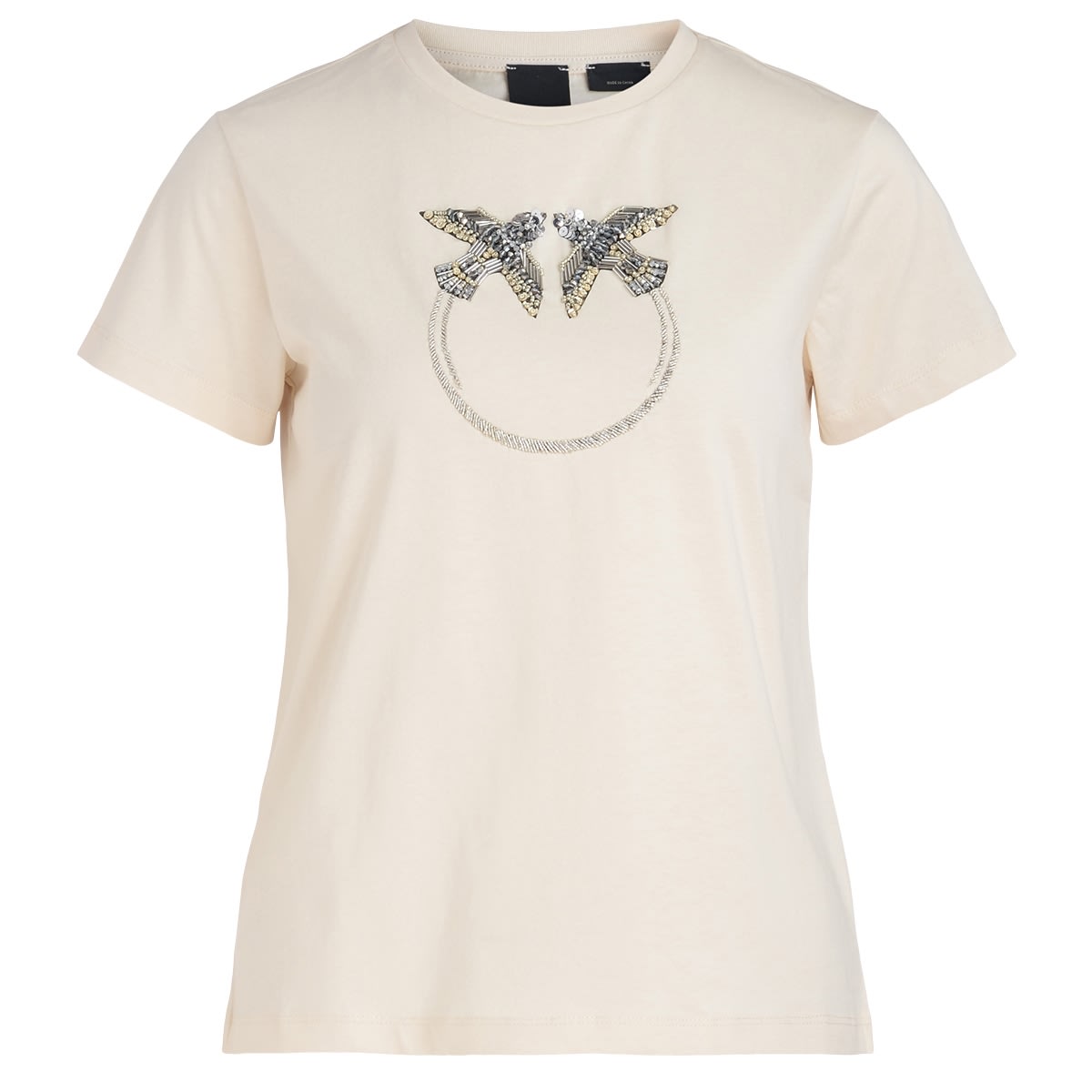 Pinko White T-shirt With Love Birds Embroidery