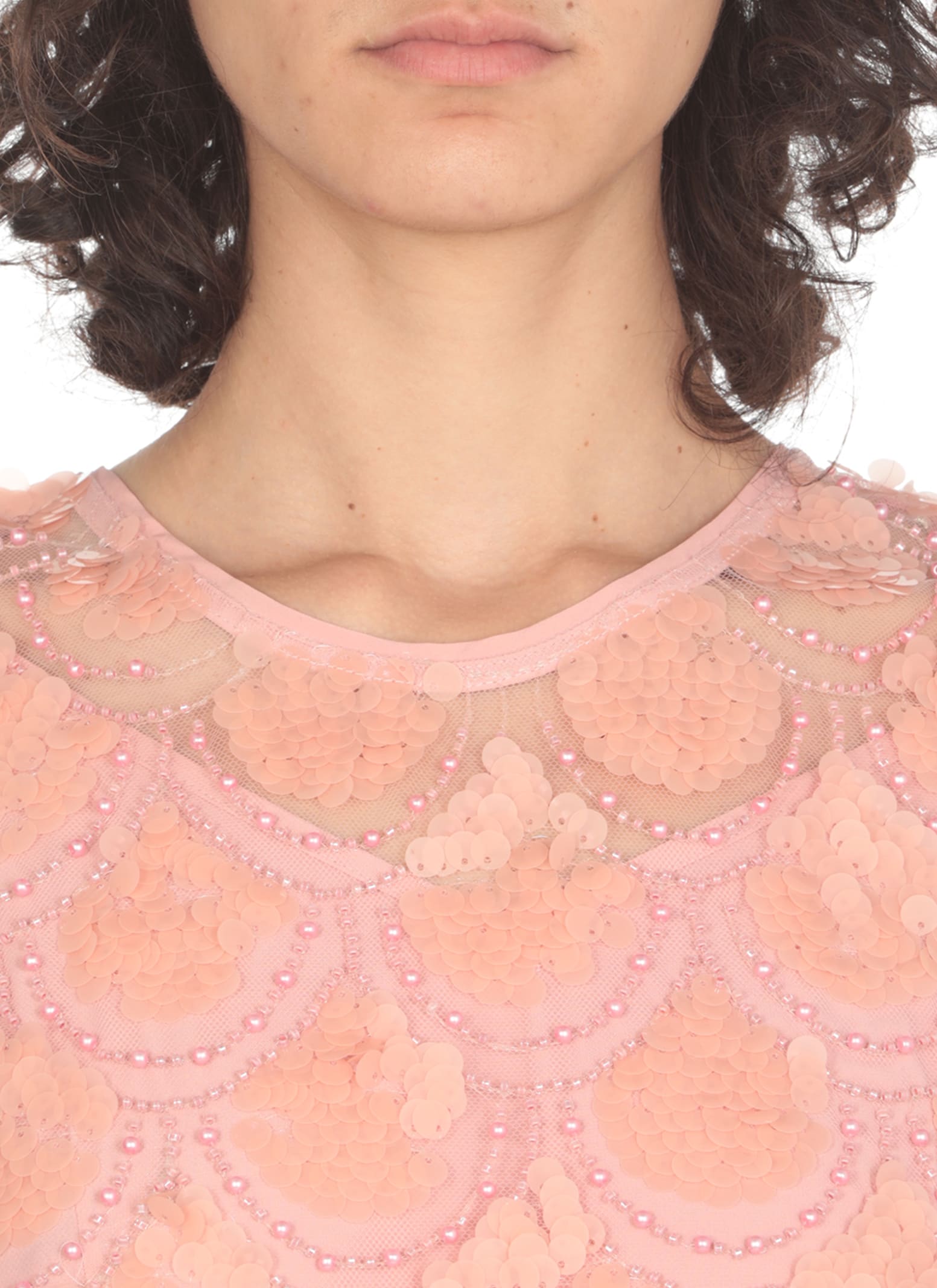 Shop Rotate Birger Christensen Dress With Sequins In Peachskin